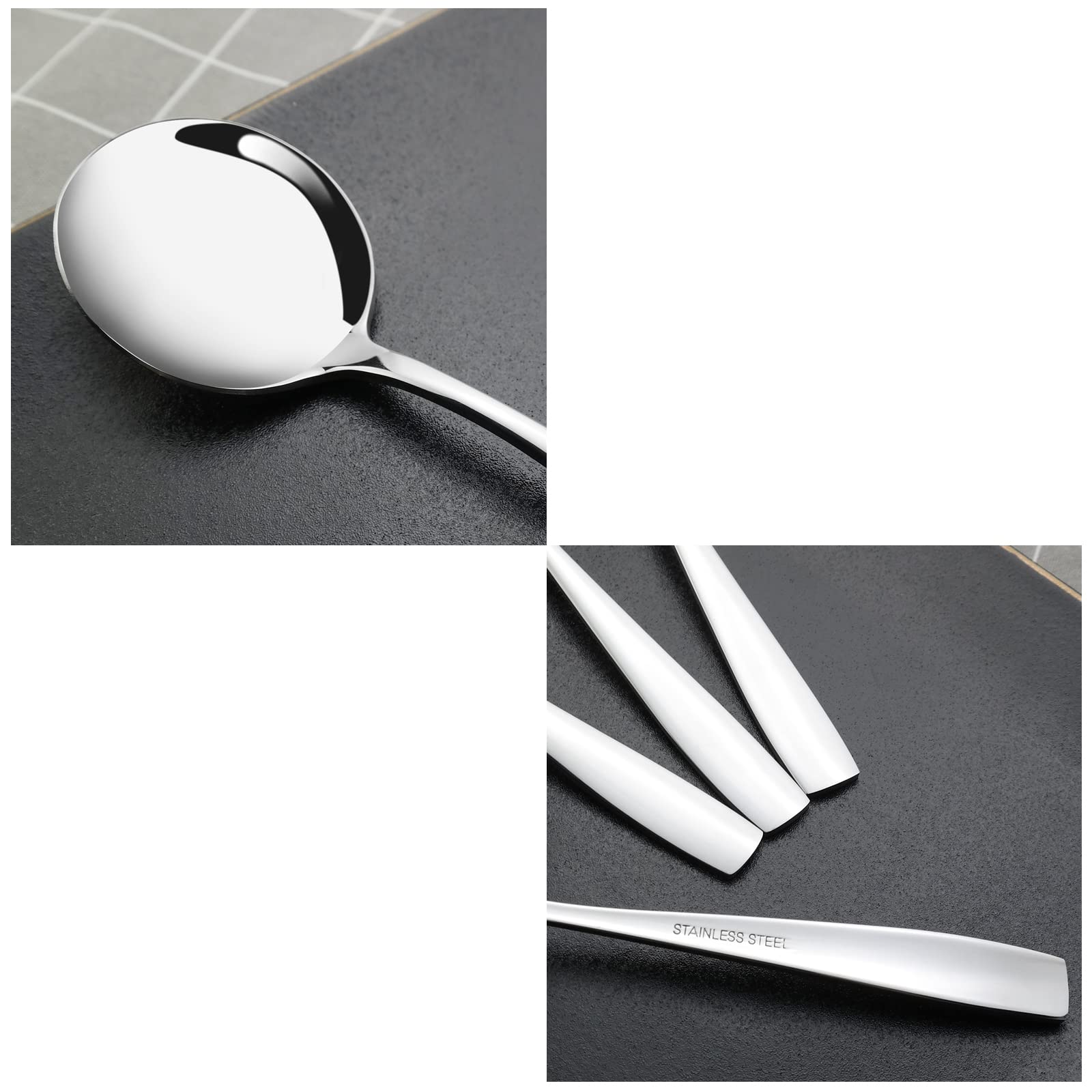 Nicesh 16-Piece Stainless Steel Round Soup Spoons, Round Bouillon Spoons