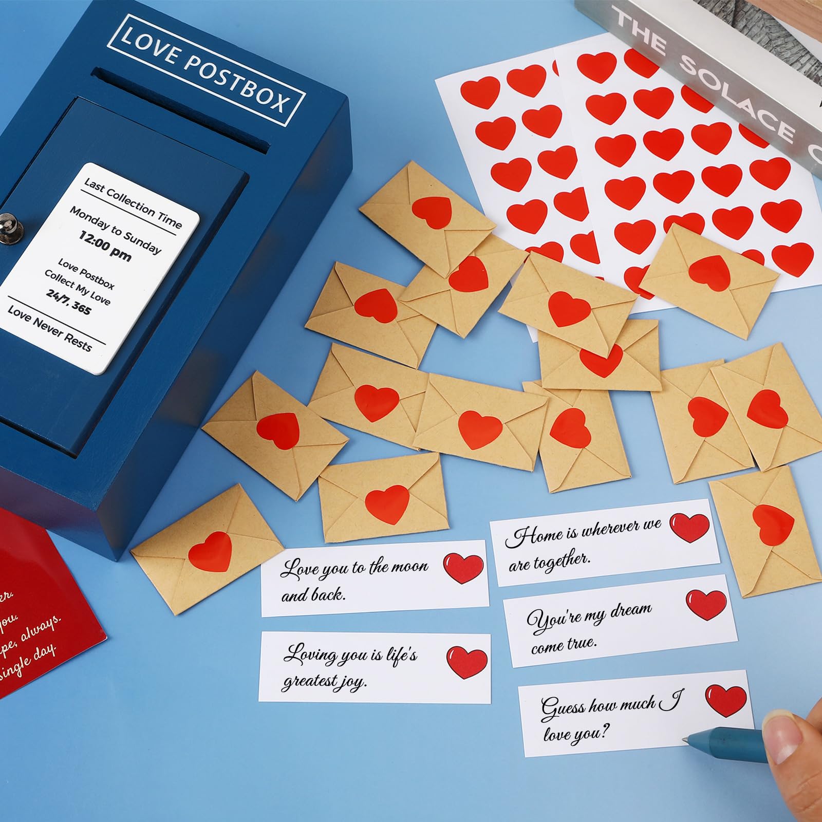 JULEASEL Romantic Love Postbox with 50 Mini Love Notes and Envelopes for Him, Cute Couple Gifts for Boyfriend, LoveLetter, Long