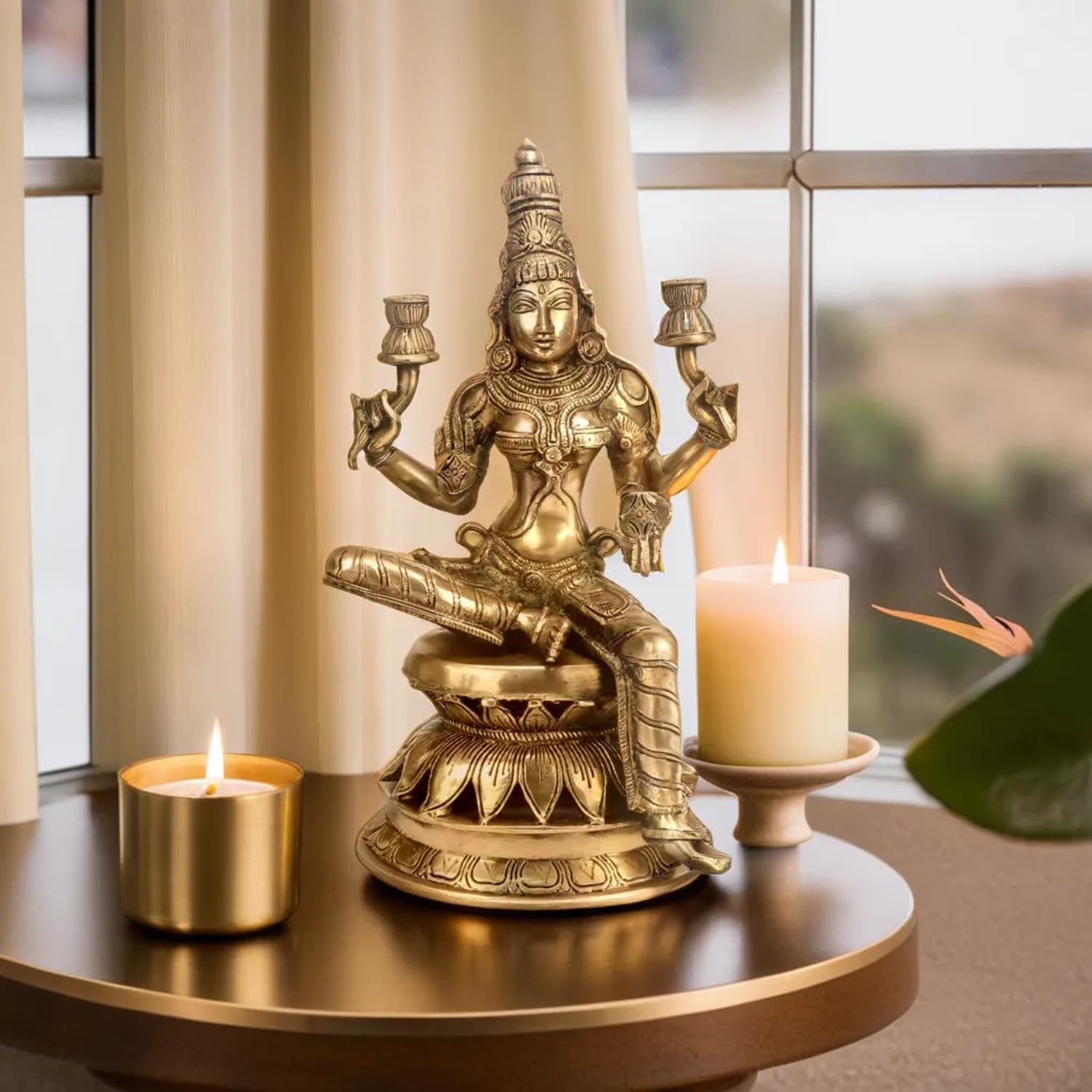 Kartique Brass Idol Murti Of Laxmi On Lotus Pedestal | Laxhmi Padmavati Staue | Home Mandir Decor | Height 12 Inches (Gold)