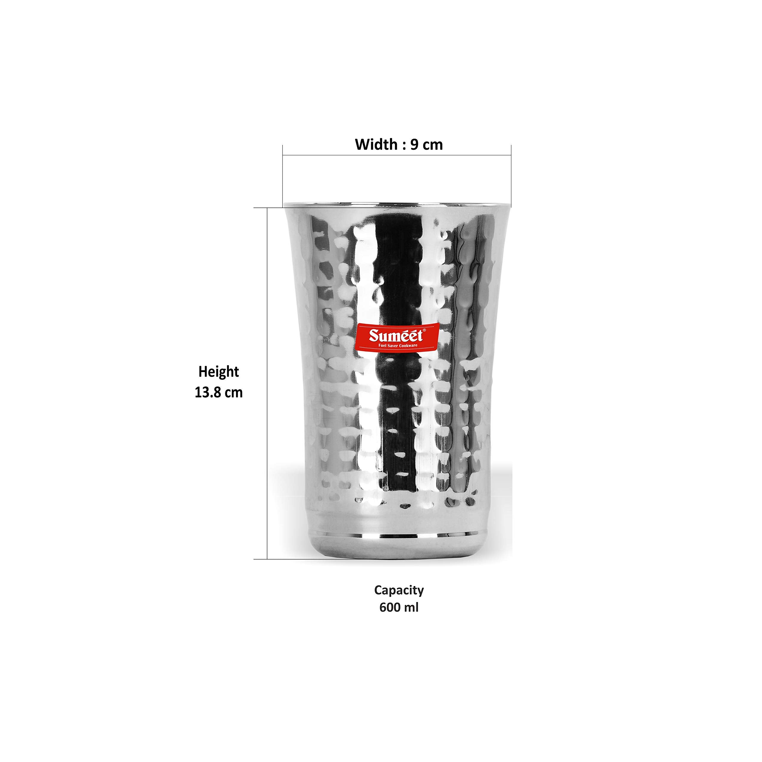 Sumeet Stainless Steel Handcrafted Hammered Texture Big Lassi Glass Set Of 2 Pc (Capacity - 600Ml Each)