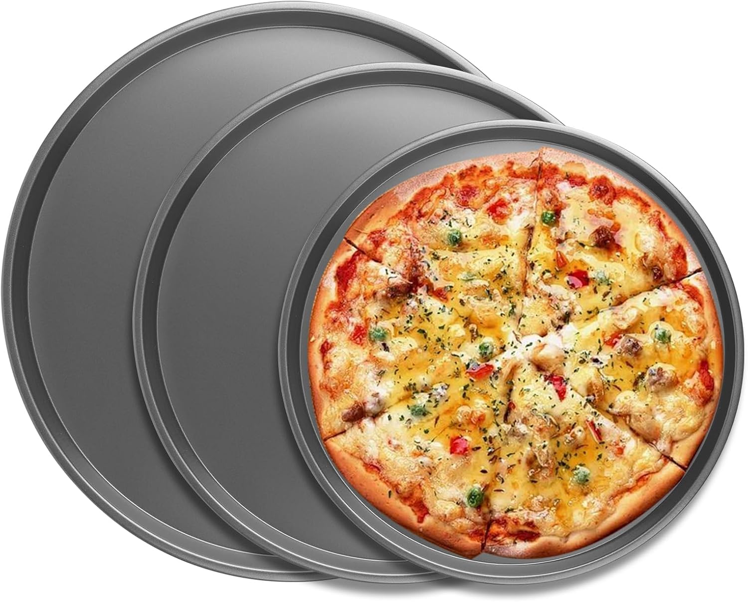 JPONLINE Pizza Pan Set of 3, Pizza Tray for Oven, Perforated Round Pizza Pan, Carbon Steel Baking Pan, Homemade, Frozen & Leftov