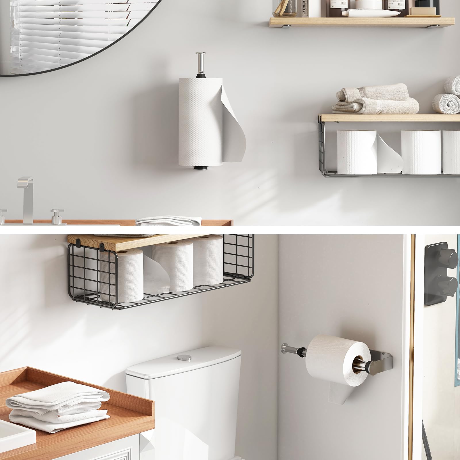 Fixwal Paper Towel Holder Under Cabinet, Single Hand Operable Wall Mount Paper Towel Holder With Damping Effect, Bend-Resistant,