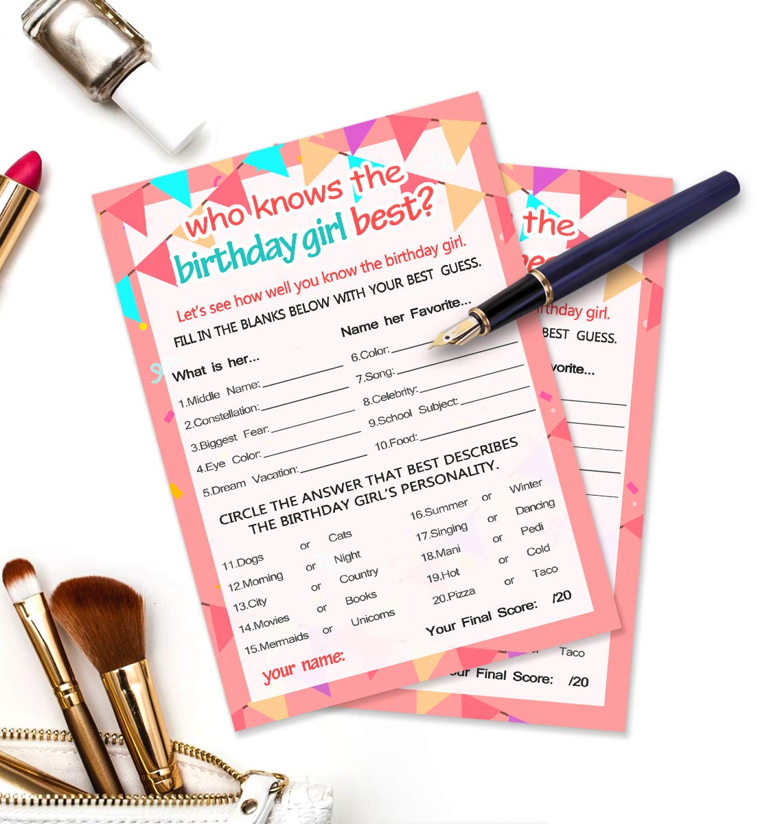 Yangmics Direct Birthday Girl Game Cards - 20 Purple Cardstock Cards