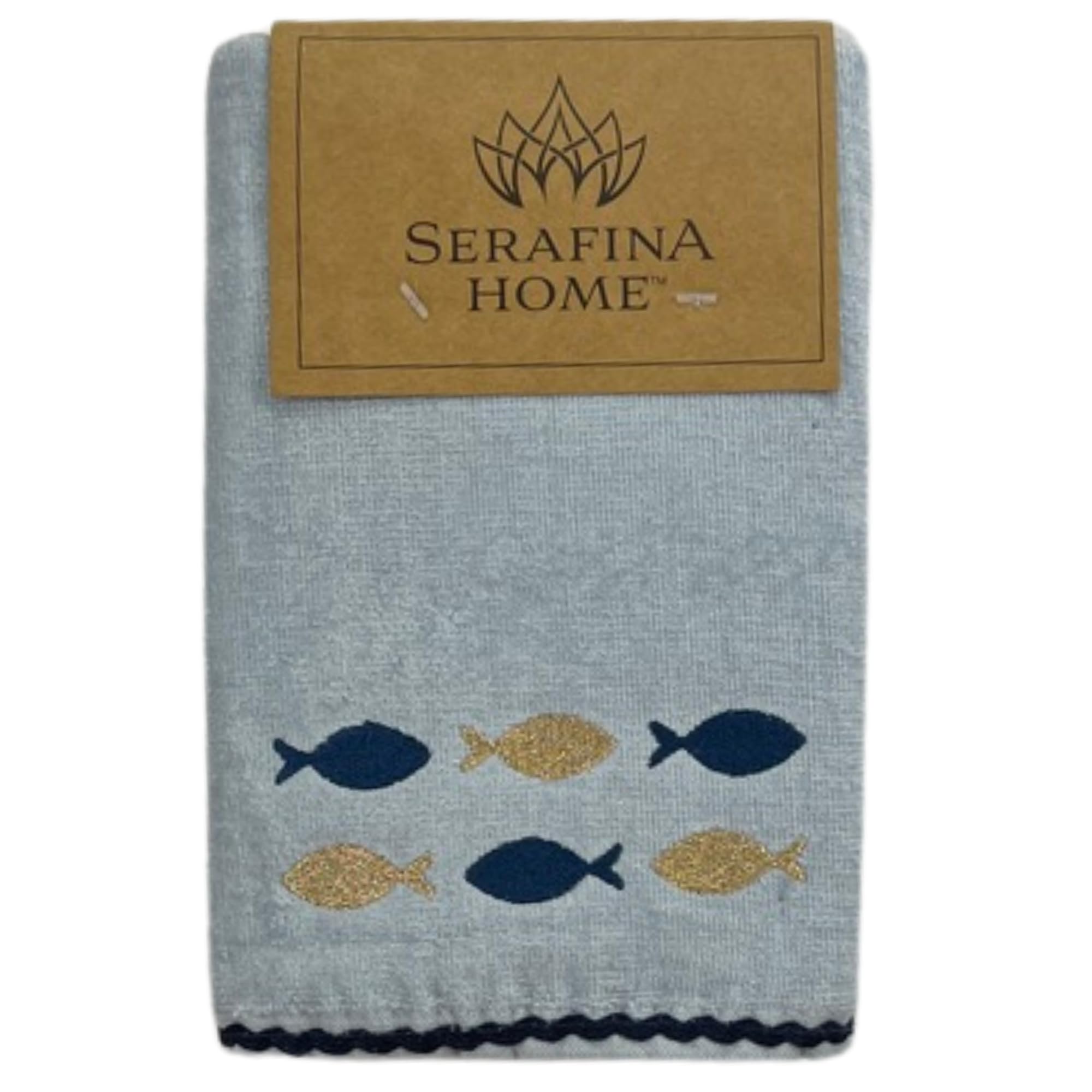 Serafina Home Nautical Hand Towels Set, Light Blue, Fish Embroidery, 16 X 25 Inches, 2 Piece