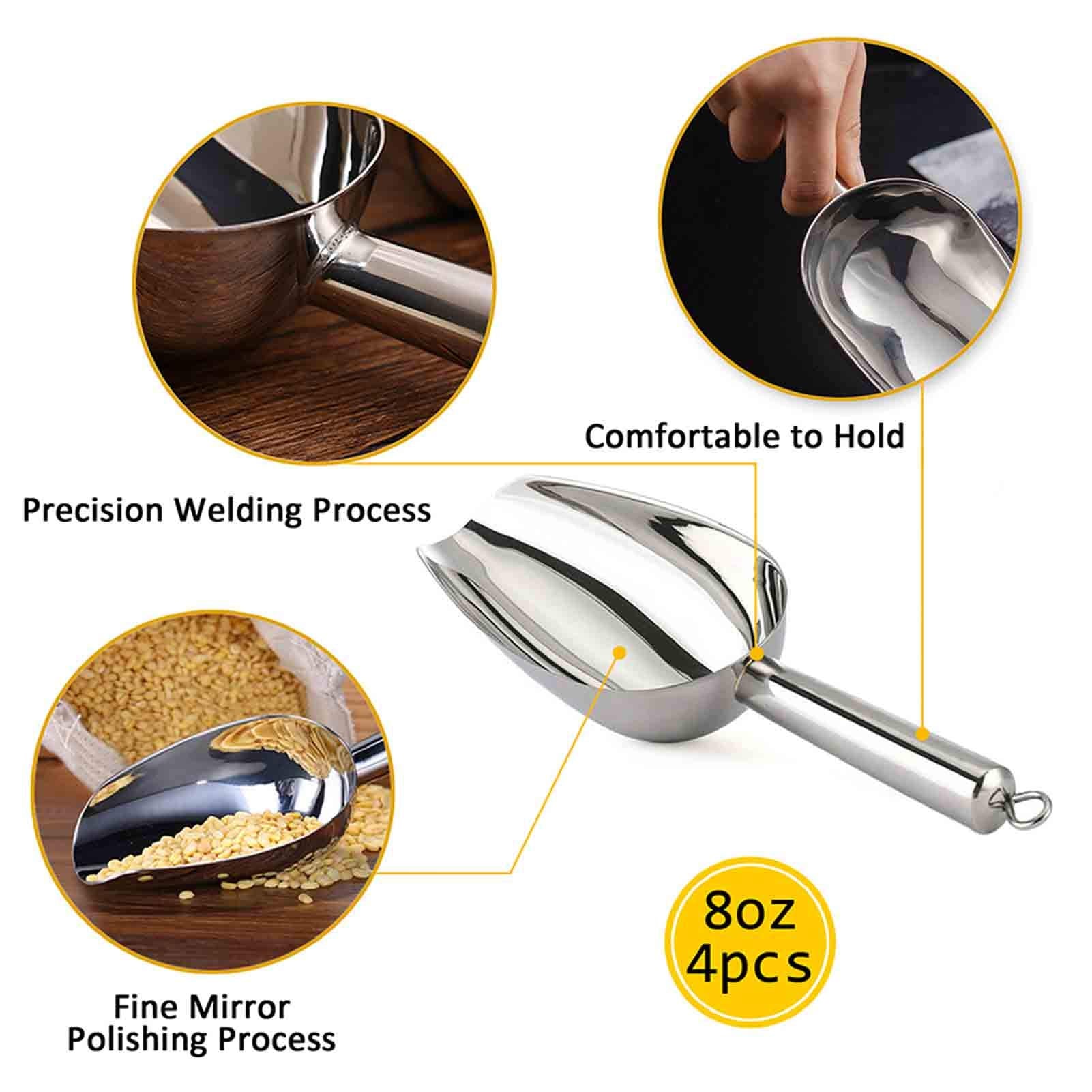 Teamfar Ice Scoop Set Of 4, 8 Oz Stainless Steel Utility Metal Scoop For Food Candy Popcorn And More, Healthy & Sturdy, Easy Cle