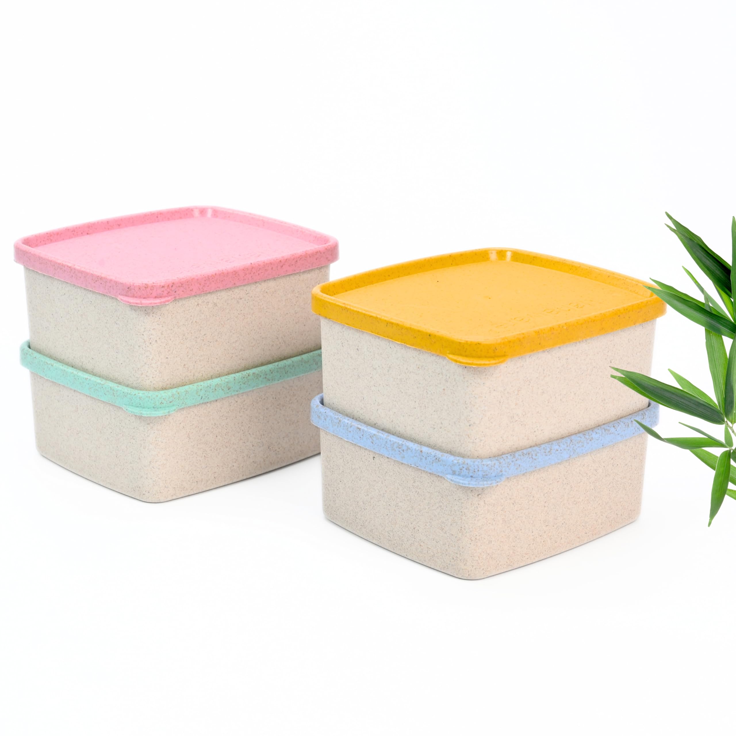 Eha Earth Friendly Storage Containers With Lid | Set Of 4 | 500 Ml | Made With Rice Husk | Microwave Safe & Fridge Storage Boxes