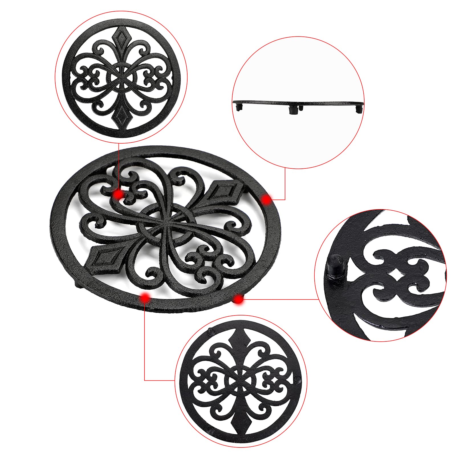 Sumnacon 2Pcs Round Cast Iron Trivets - 8 Inch Heat Resistant Iron Trivets For Hot Dish Pot Pan Plate Teapot, Rustic Cast Iron H