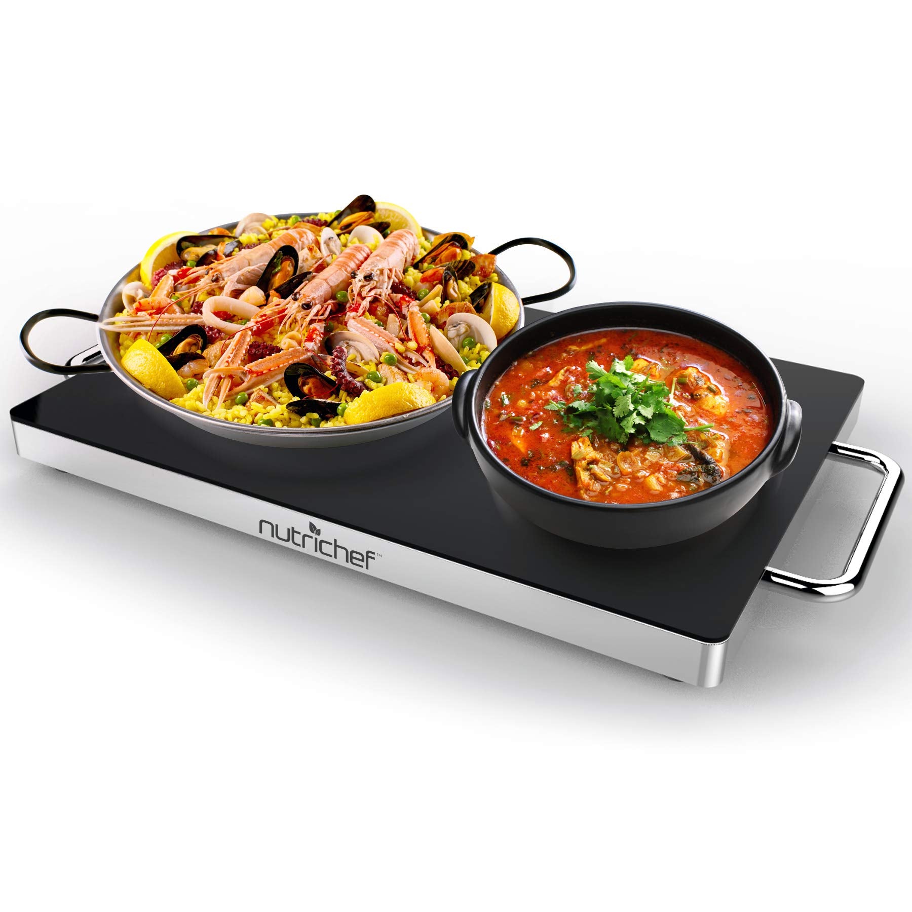 NutriChef Electric Hot Plate Tray Dish Warmer with Black Glass Top | Ideal for Home, Buffets, Parties, Kitchens & Restaurants | 