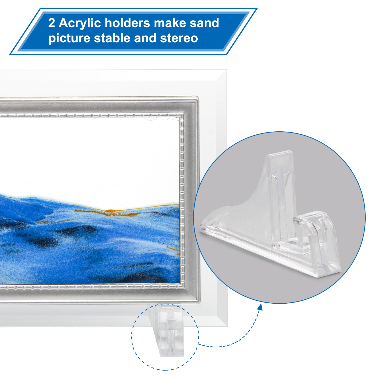 Coitak Moving Sand Art Picture, 7"x5" Blue Desktop Decor, Plastic Dynamic Sand Art for Home and Office