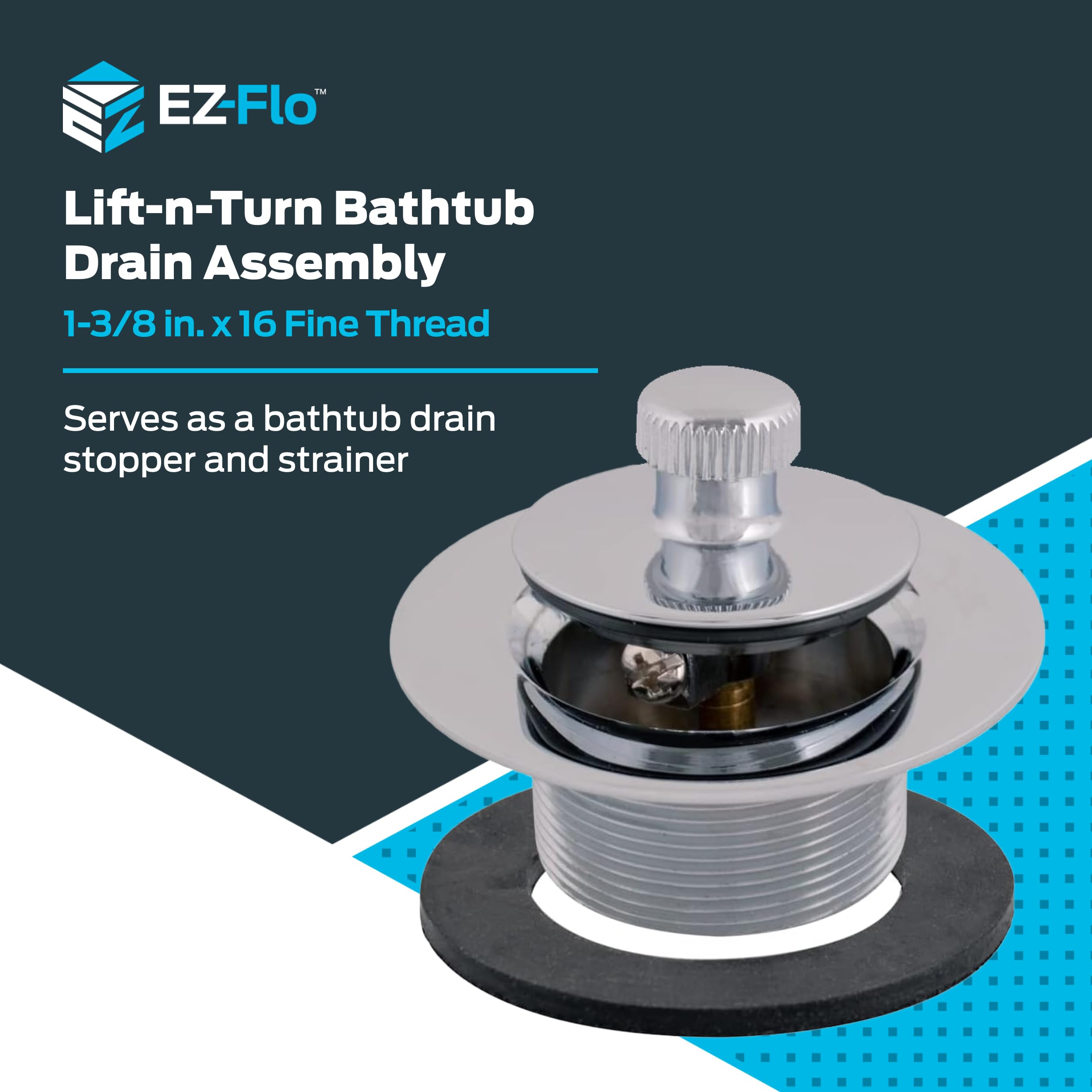Eastman EZ-FLO Lift-n-Turn Bath Drain Assembly Kit, 1-3/8 in. x 16 in., Chrome Plated, Model 35231