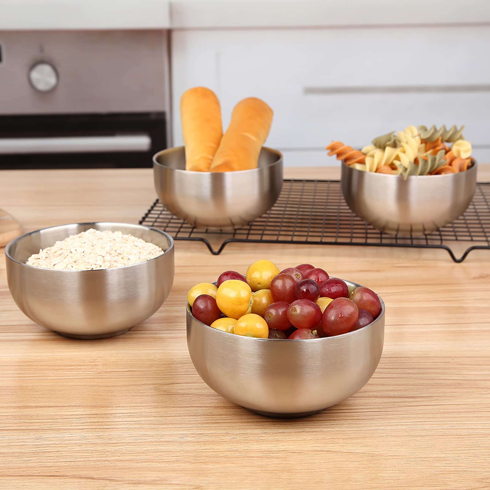 Devico Soup Cereal Bowls, 4-Piece 19-Ounce Stainless Steel Salad Rice Dessert Serving Bowl Set, Matte Finish