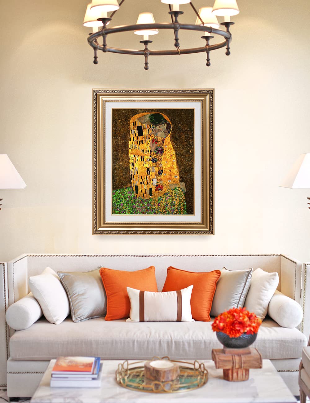 Decorarts - The Kiss, Gustav Klimt Classic Art. Giclee Prints Framed Art For Wall Decor. Picture Size: 24X30 In, Framed Size: 30