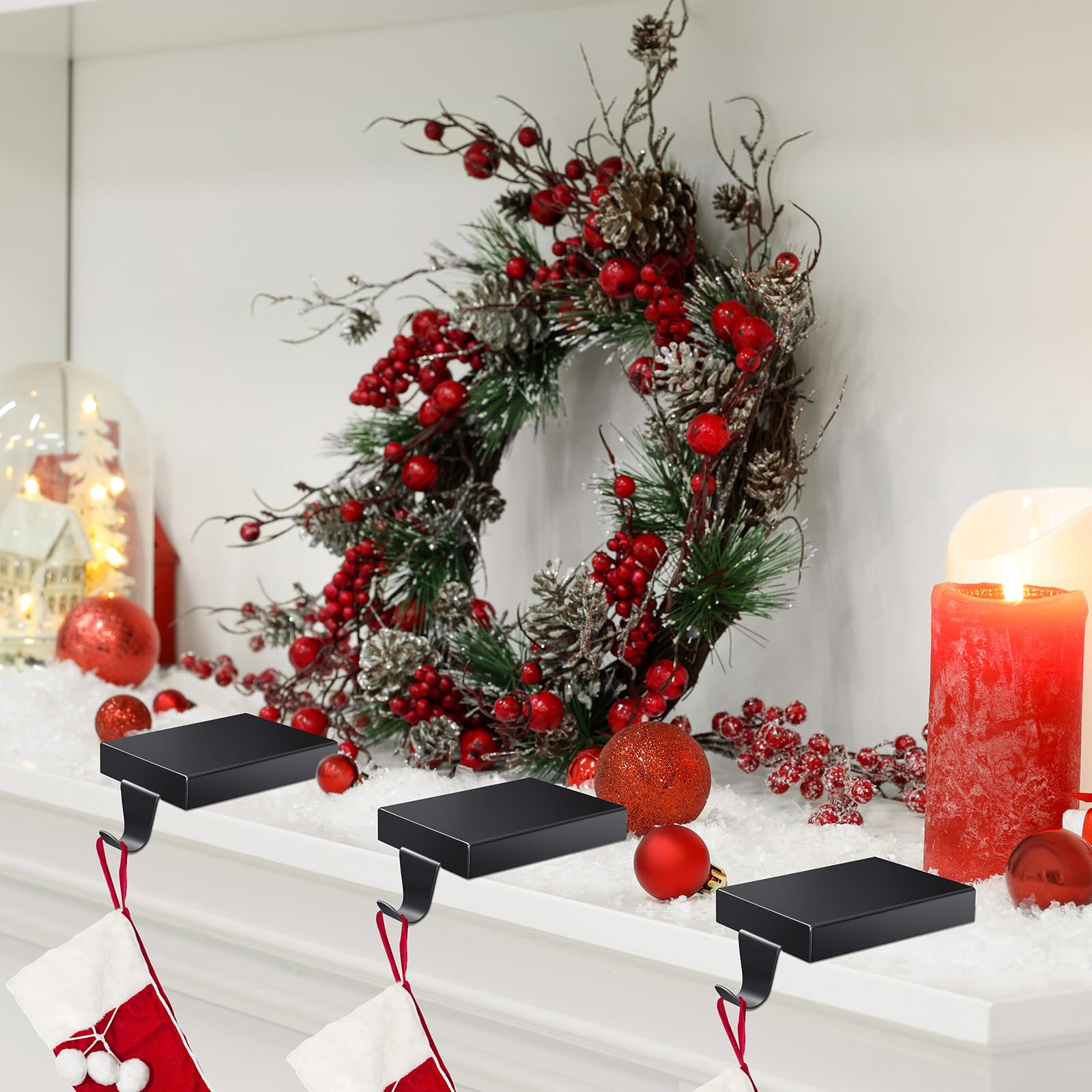 Tcevily 3 Pack Christmas Stocking Holder Bases - Mantel Stocking Hangers Hanging Hooks for Fireplace Stand Holder Weighted Hooks