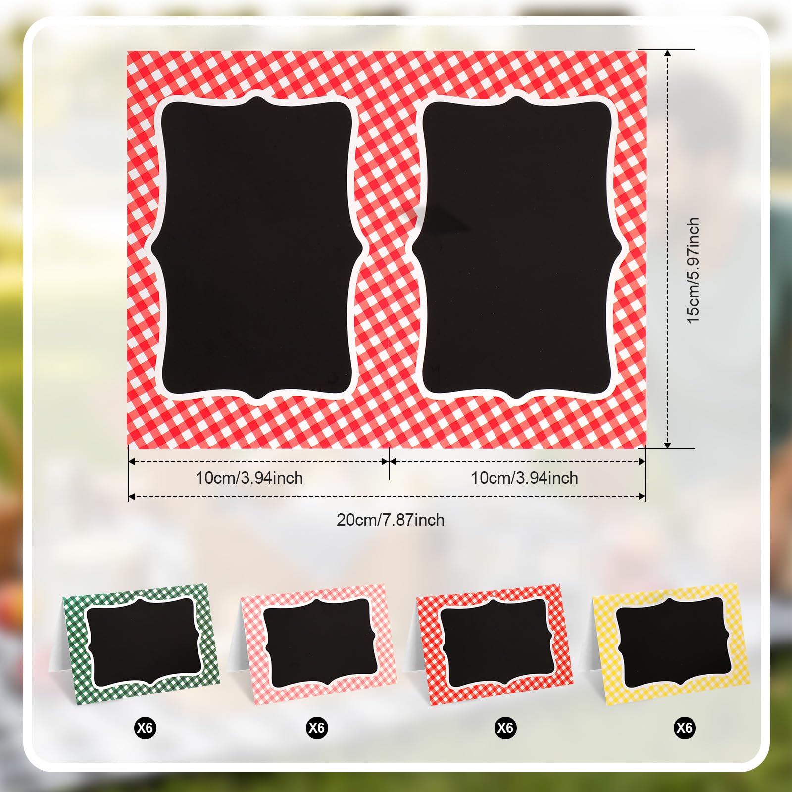 TaoBary 24 Pcs Multicolor Gingham Christmas Party Decoration Supplies 4x6 Inch Buffalo Plaid Checked Chalkboard Tent Cards Doubl