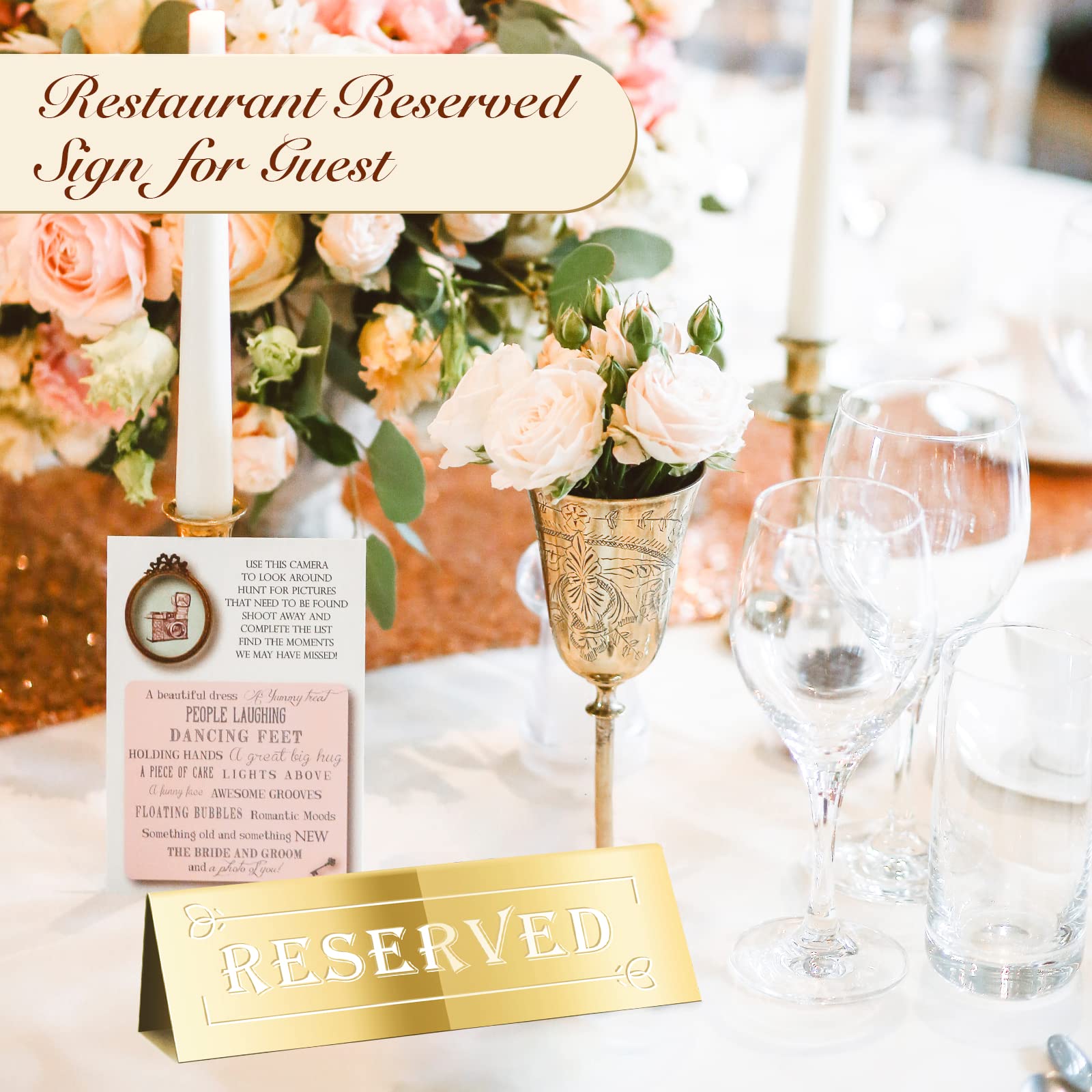 DI QIU REN 10PCS Acrylic Guest Reservation Table Tents, Waterproof Gold Double-Sided Reserved Seat Signs for Wedding, Birthday,
