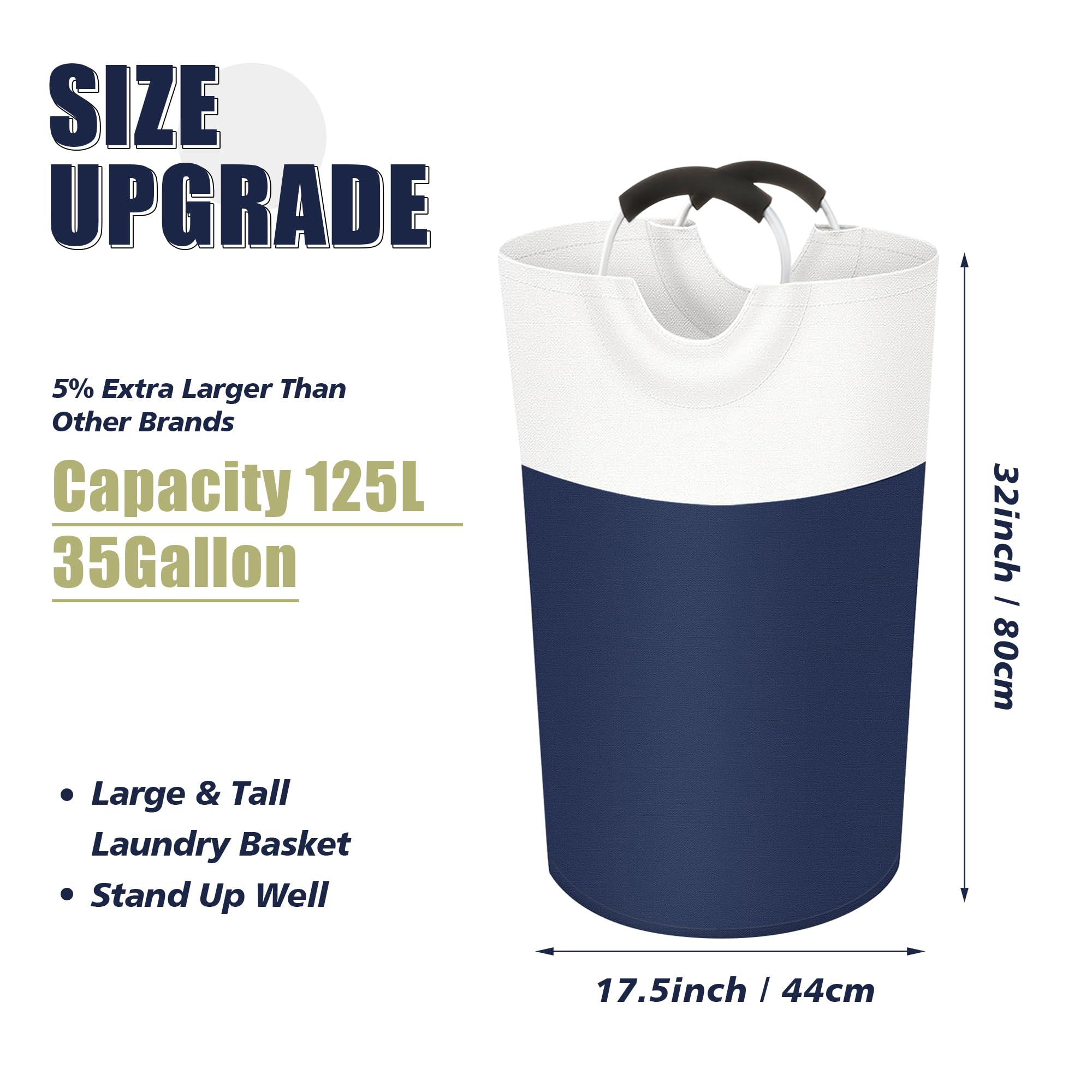 Twira 125L Pro Xx-Large Laundry Baskets, Laundry Hamper Stands Up Well, Laundry Bag With Padded Handles, Waterproof Laundry Bask