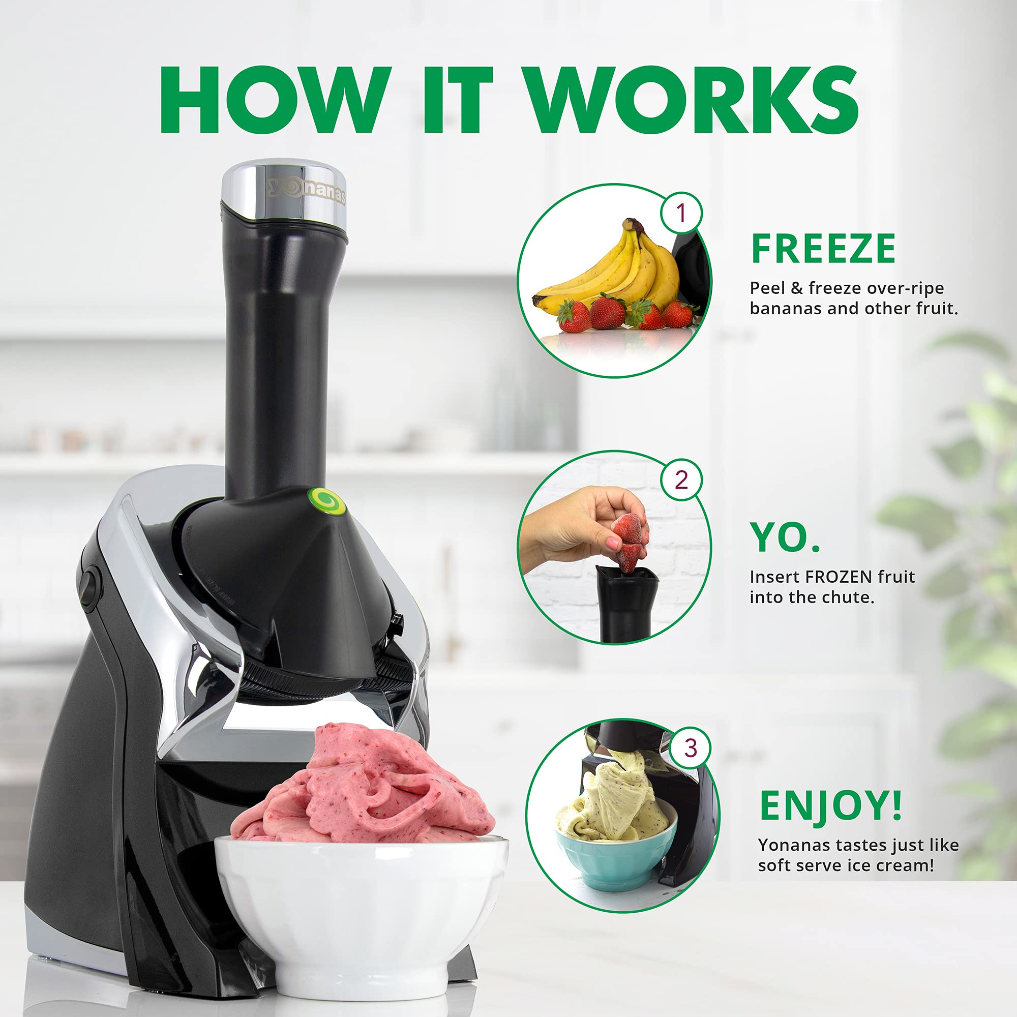 Yonanas 988Bk Deluxe Vegan, Dairy-Free Frozen Fruit Soft Serve Maker, Includes 75 Recipes, 200 W, Black