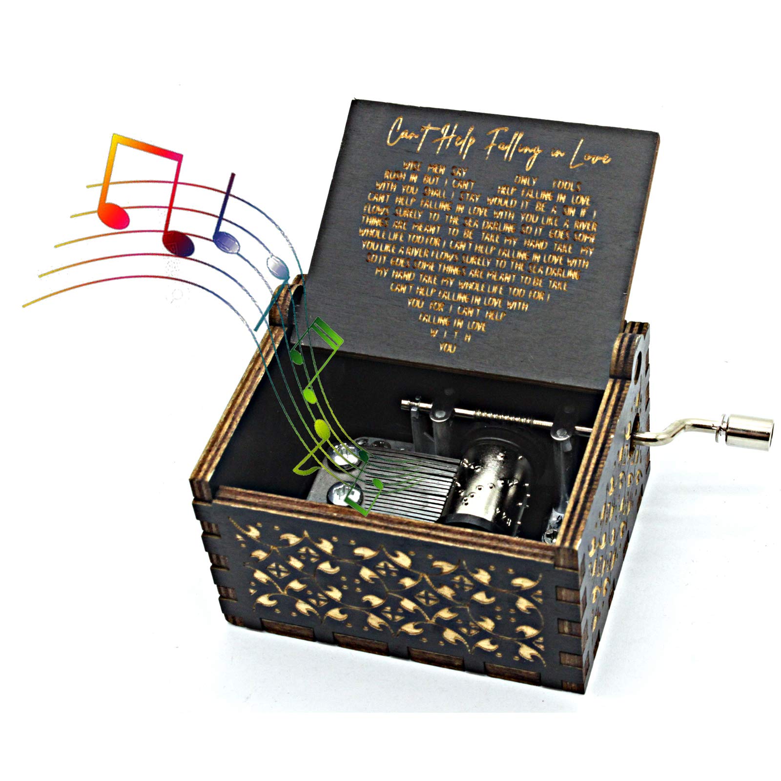 byykit Cant Help Falling in Love Wood Music Box, Antique Engraved Musical Boxes Case for Love One Wooden Music Box - Gifts for