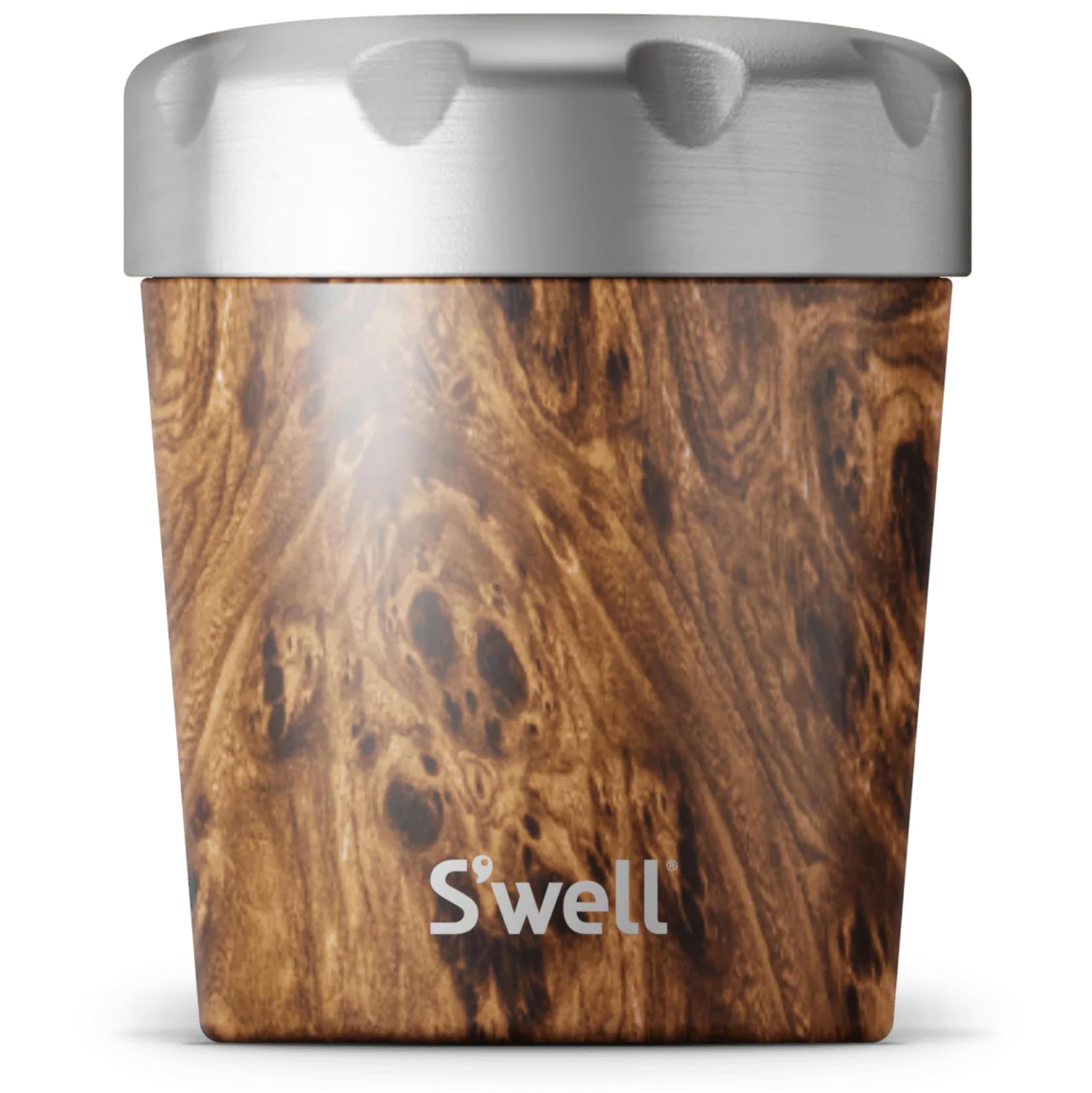 Swell Stainless Steel Ice Cream Chiller, 16oz, Teakwood, Triple Layered Vacuum Insulated Container Keeps Ice Cream Frozen For U