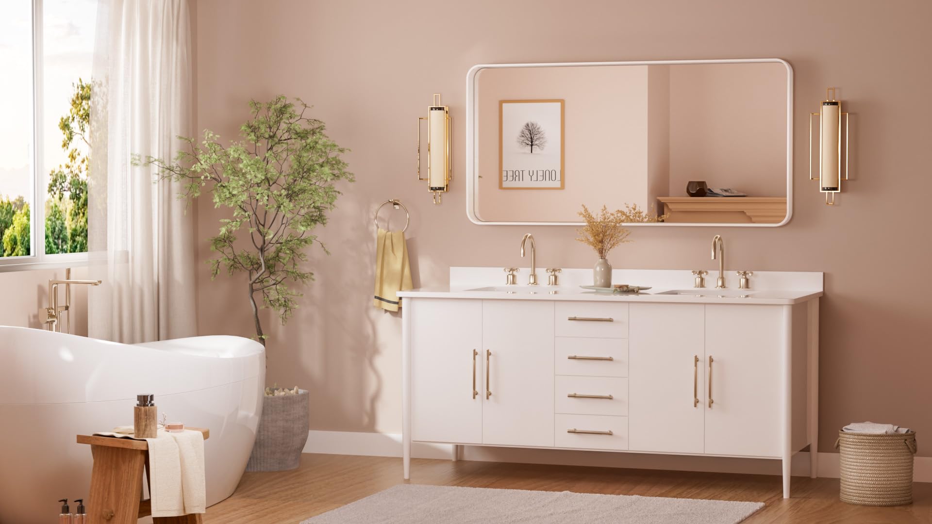 Tetote 48 X 24 White Frame Mirror For Bathroom Metal Frame Wall Mounted Rectangle Mirror For Vanity With Sandy Textured Surface(