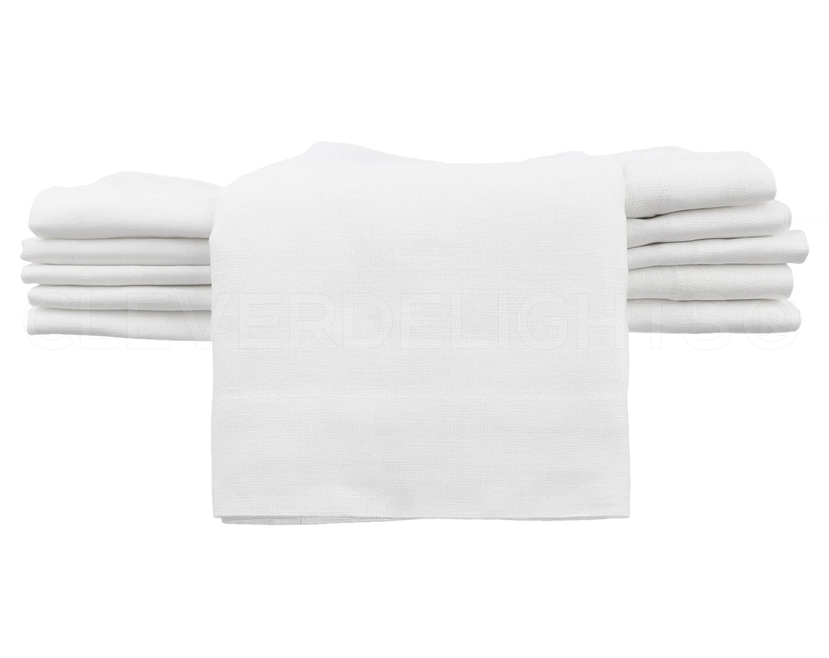 Cleverdelights 20'' White Linen Dinner Napkins - 12 Pack - 100% Linen