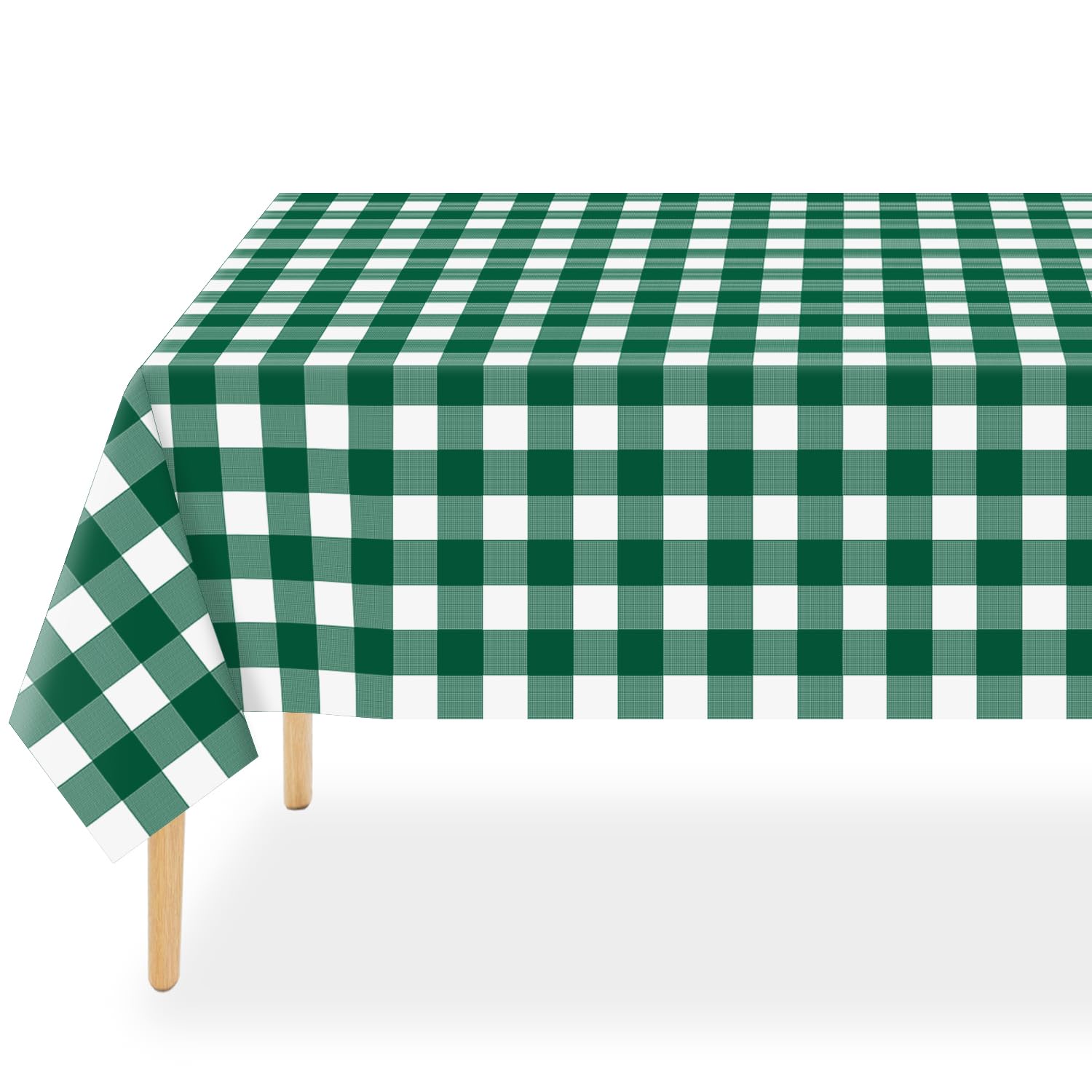 QIKSION Green Gingham Tablecloth Disposable 3 Pack, 54 x 108 Inch Green and White Checkered Table Cloth for Rectangle Tables, Pl