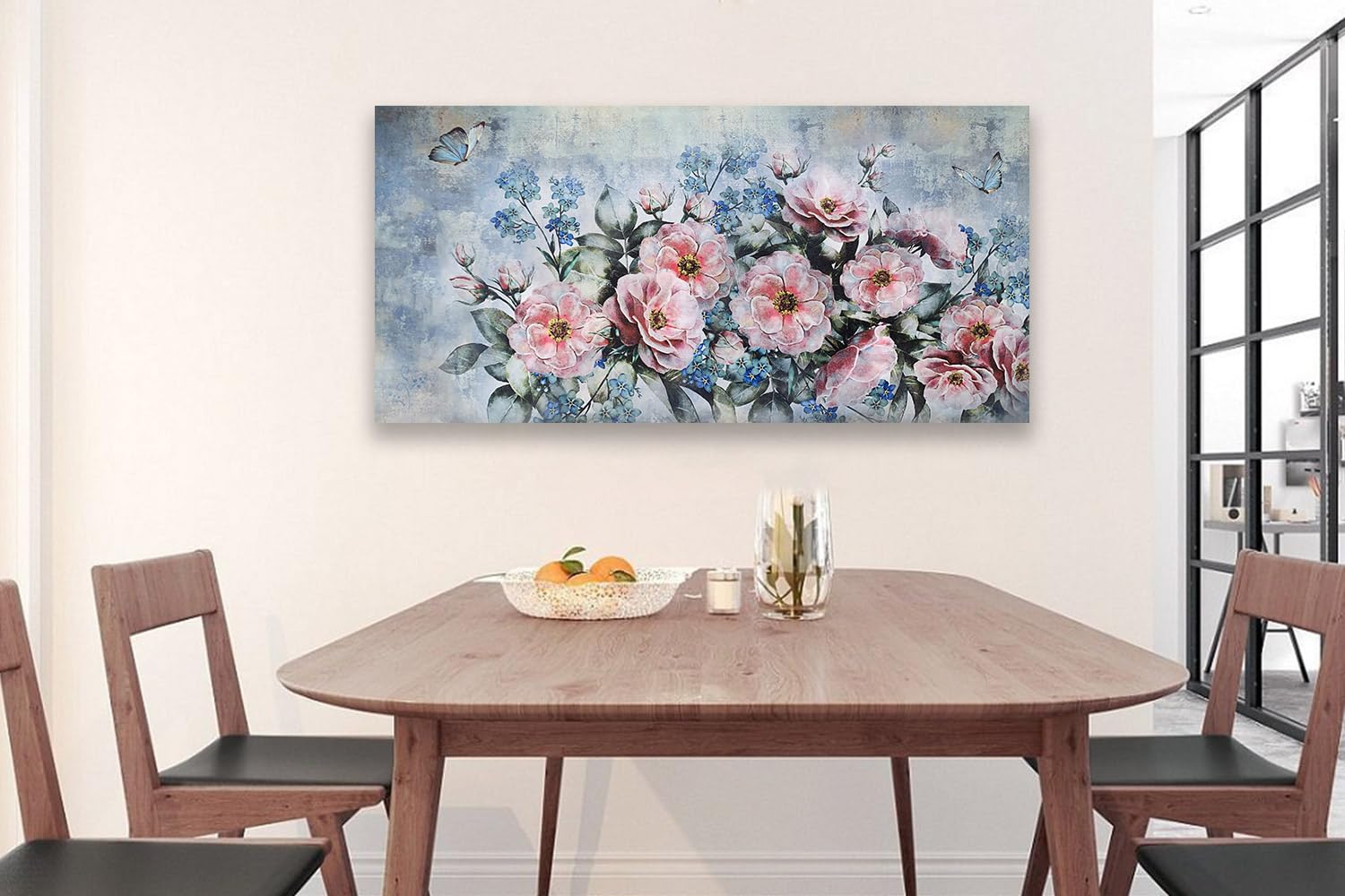 Acocifi Large Flowers Canvas Wall Art Abstract Peony Landscape Painting, Pink Florals And Butterfly Picture Textured Artwork Fra