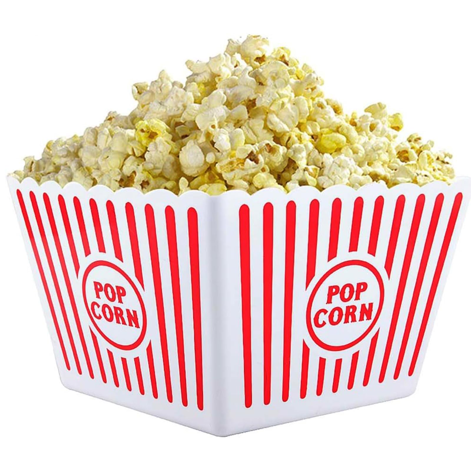 Bekith 6 Pack Plastic Open-Top Reusable Popcorn Boxes, Popcorn Containers Bucket Tub For Movie Night, 9'' Square X 6'' Tall
