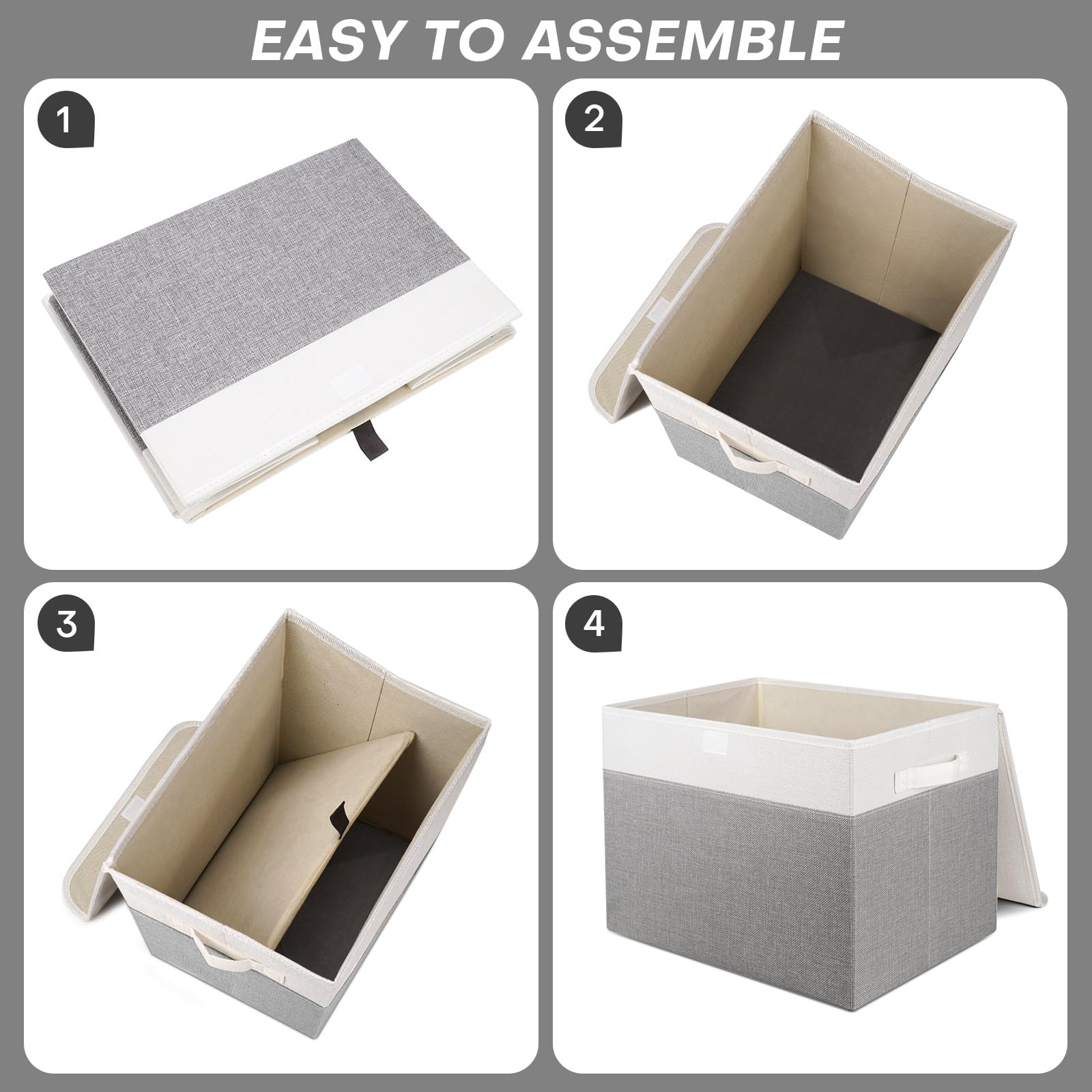 Bagnizer Large 17'' 42 Quarts Collapsible Stackable Storage Bins With Lids [3-Pack] Foldable Fabric Linen Storage Boxes Cube, Cl