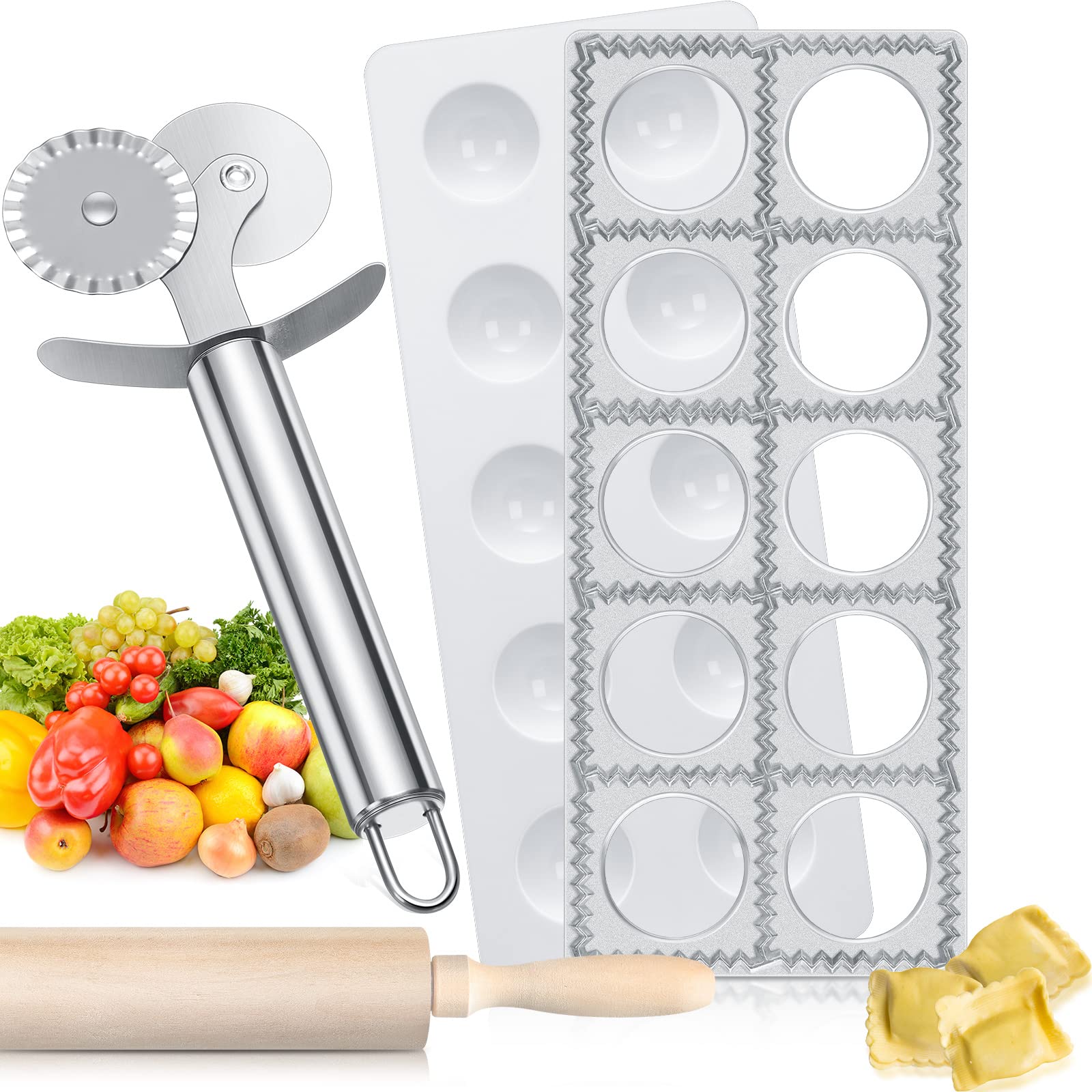 Ravioli Mold Extra Large 37 10 Holes Italian Pelmeni Maker Mold Round Russian Dumplings Making Kit With Wooden Rolling Pin And D