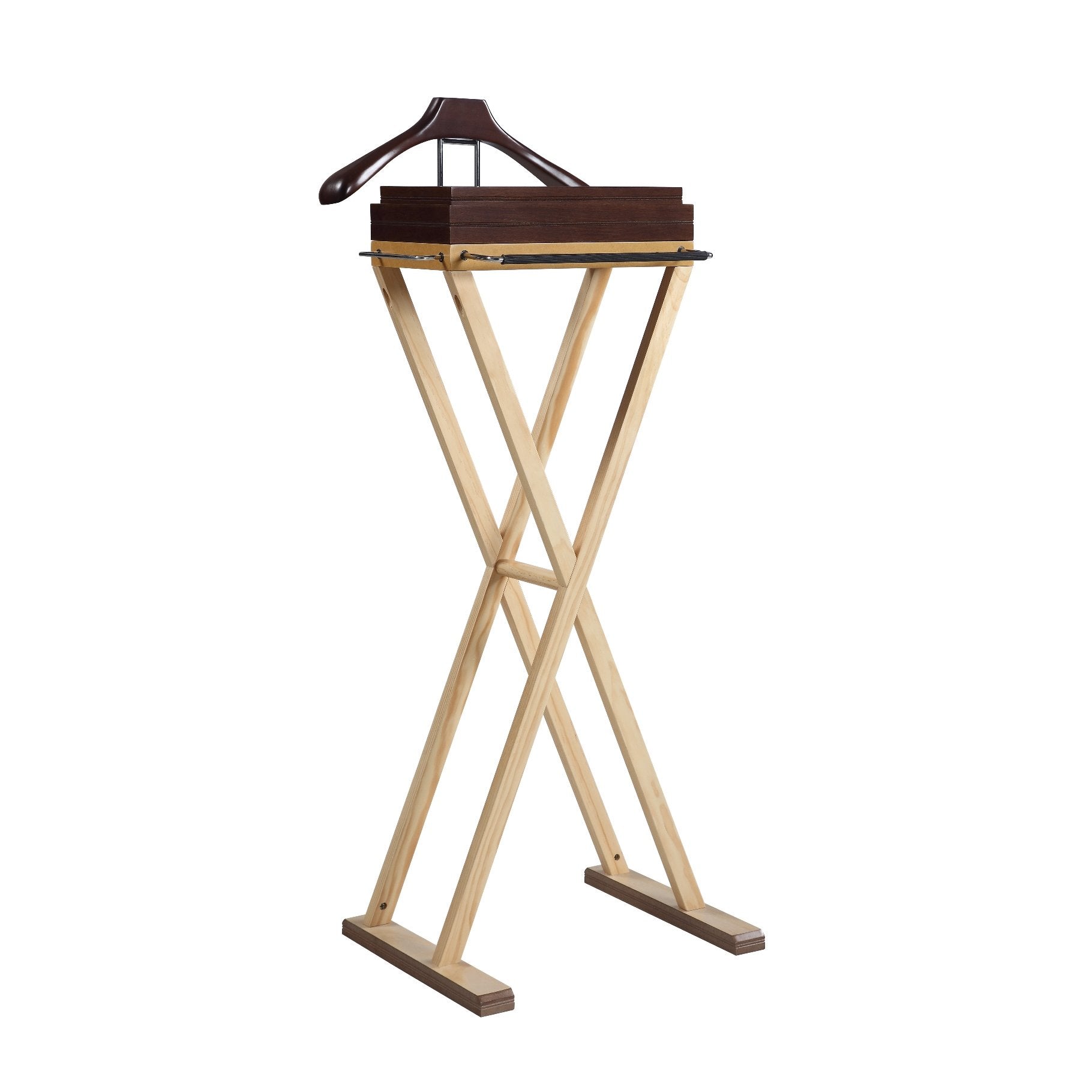 Laguna Valet medium walnut for tray and hanger  natural color for body  chrome hardware
