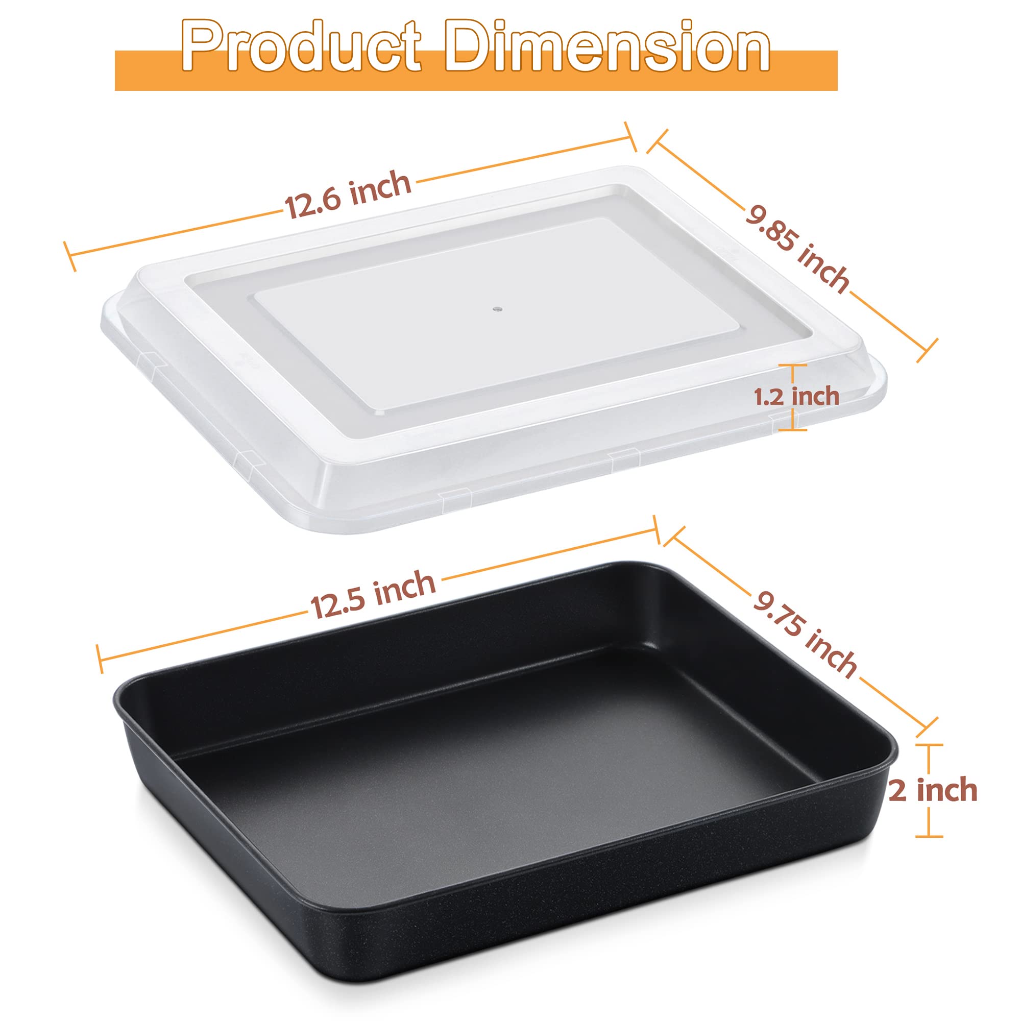E-Far Baking Pan With Lid, 9.75 X 12.5 X 2 Inch Nonstick Rectangle Cake Pans With Covers, 2 Sheet Pans Bakeware And 2 Lids For B