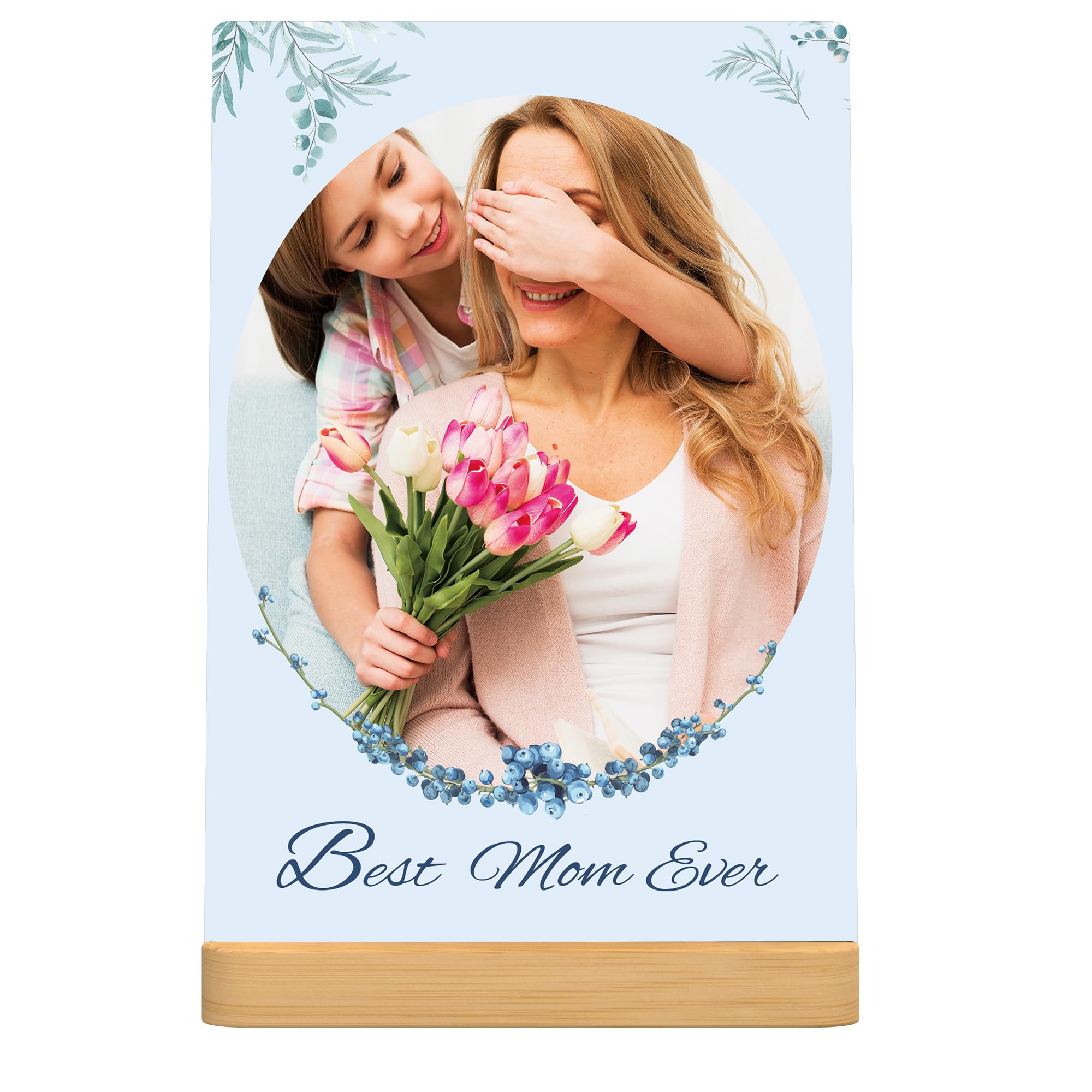 Custom Metal Photo Print for Mom Personalized Mothers Day Gifts framed photo with Bamboo Stand, Unique Photo Gift from Daughter,