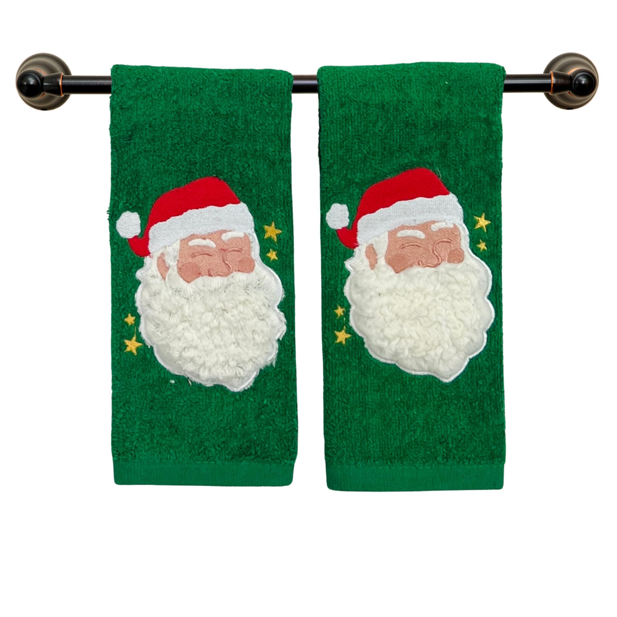 Serafina Home Holiday Christmas Bath Fingertip Towels, Embroidered Santa Sherpa Applique With Stitched Hem, 2 Piece Set, 12 X 18