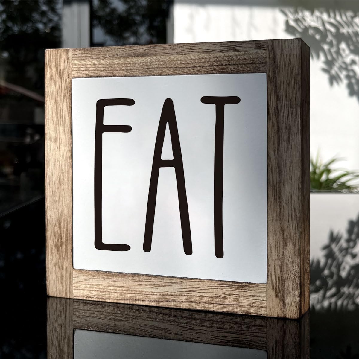 Eat Sign Decor, Wooden Box Signs for Home Decor, Rustic Eat Wood Sign, Farmhouse Kitchen Decoration for Shelf, Kitchen Wooden Bl