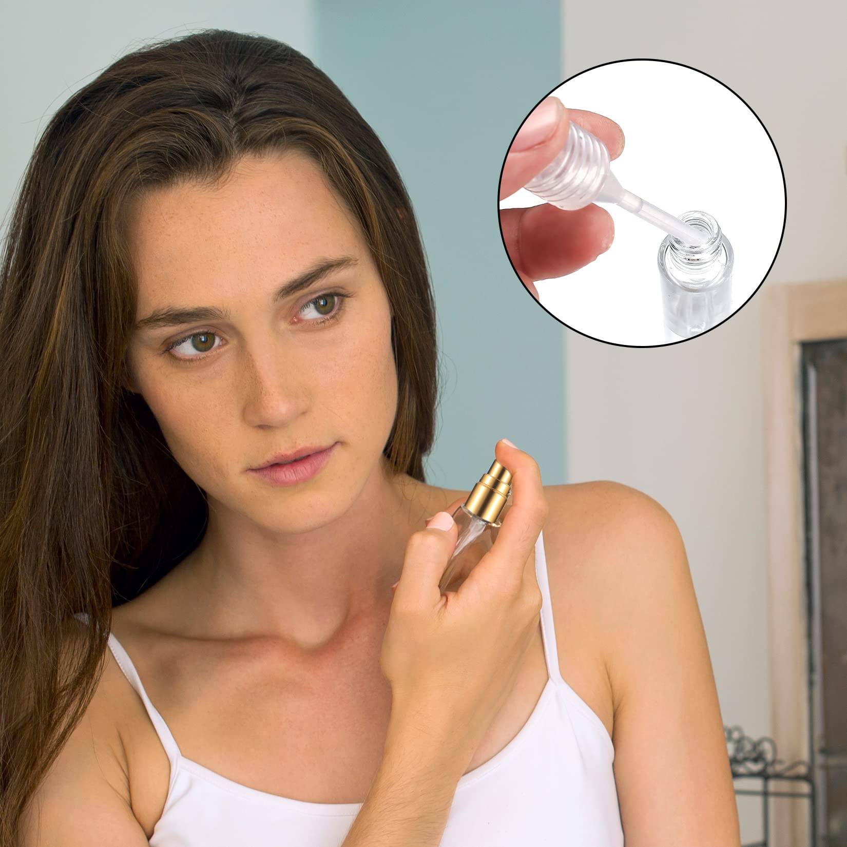 Qiwuhai 4 Pcs 10Ml/3Oz Fine Mist Glass Atomizer Bottles, Mini Refillable Spray Bottles, Small Empty Spray Bottles, Portable Samp