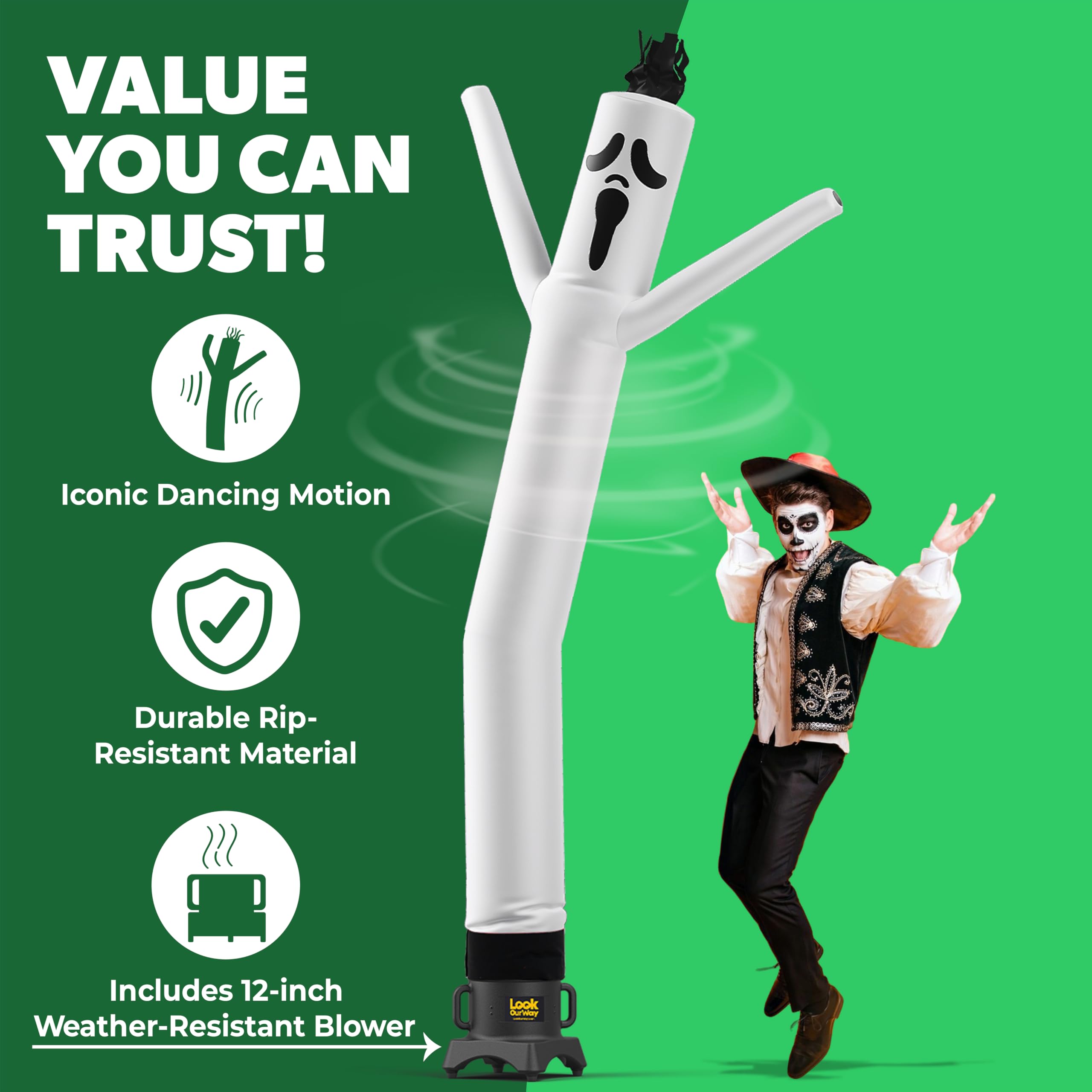 LookOurWay Halloween Air Dancers Inflatable Tube Man Set | 10ft Ghost Wacky Waving Inflatable with 12-Inch Blower | Outdoor Hall