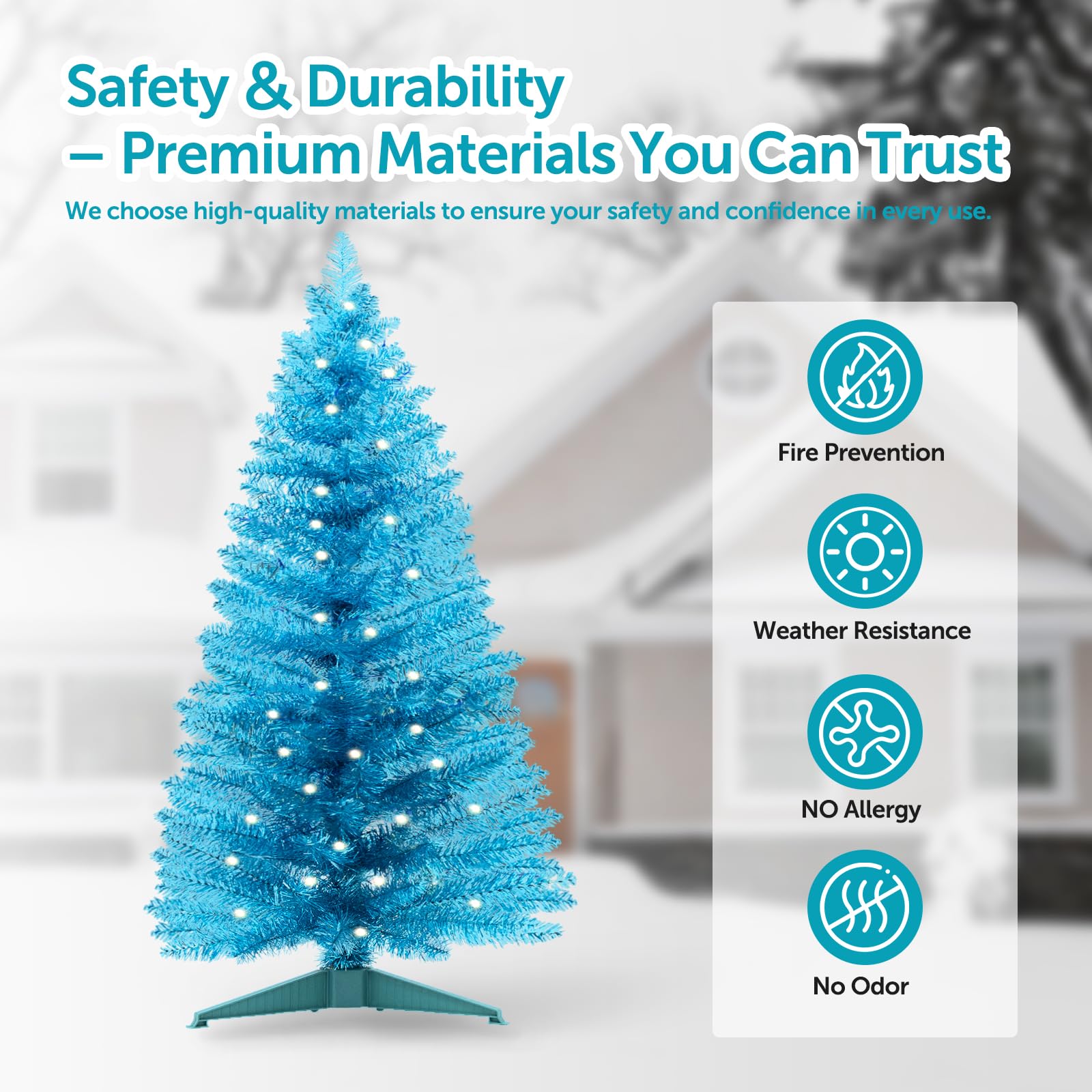 Santanelo 4ft Lighted Artificial Blue Christmas Tree,Small Snowy Artificial Xmas Tree, Not Pre-lit White Tinsel Pine Trees with