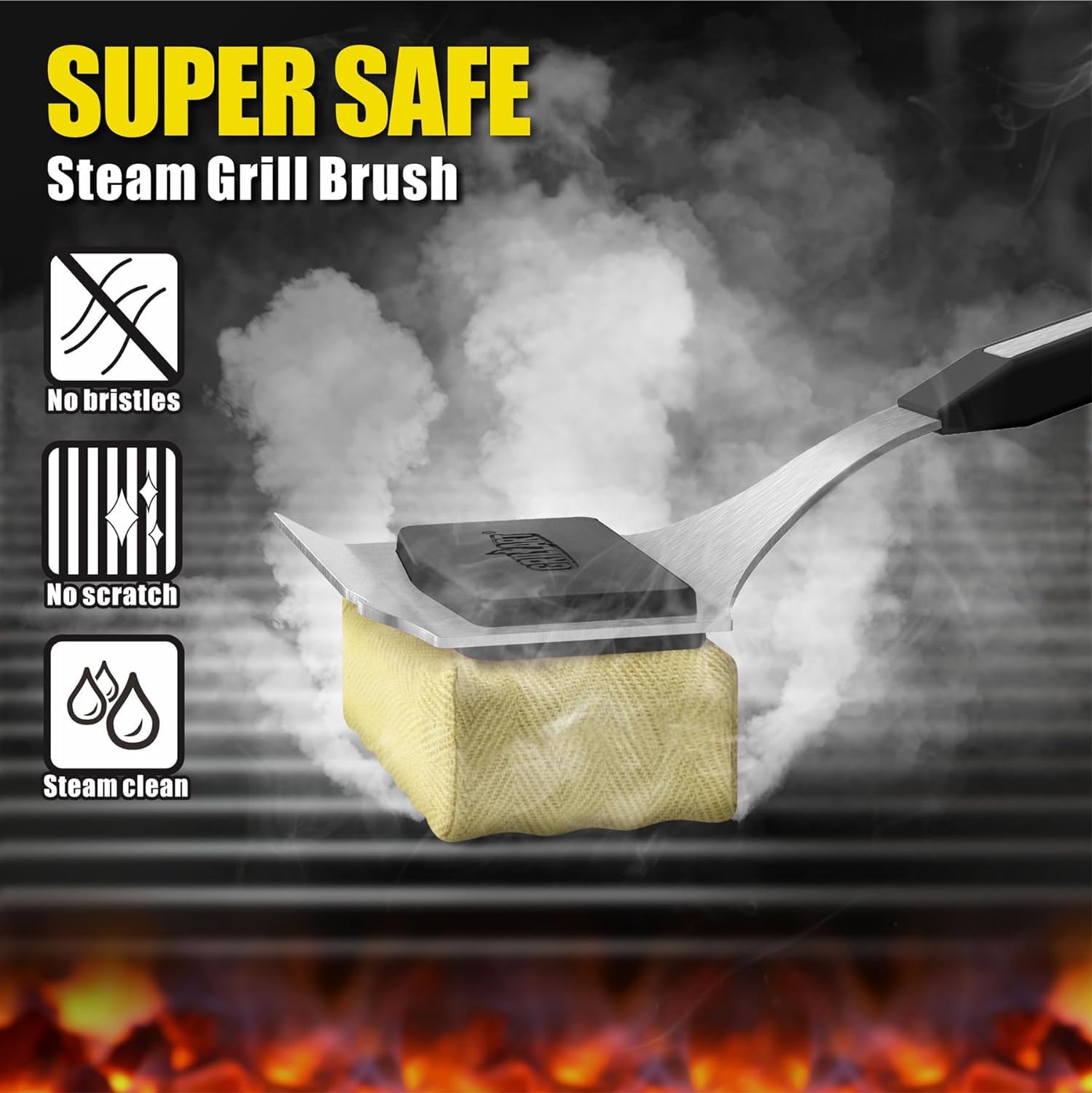 Grillart Grill Brush Bristle Free, Replaceable Bbq Cleaning Head (No Handle), Safe Replacement Cleaning Pad For Cast Iron/Stainl