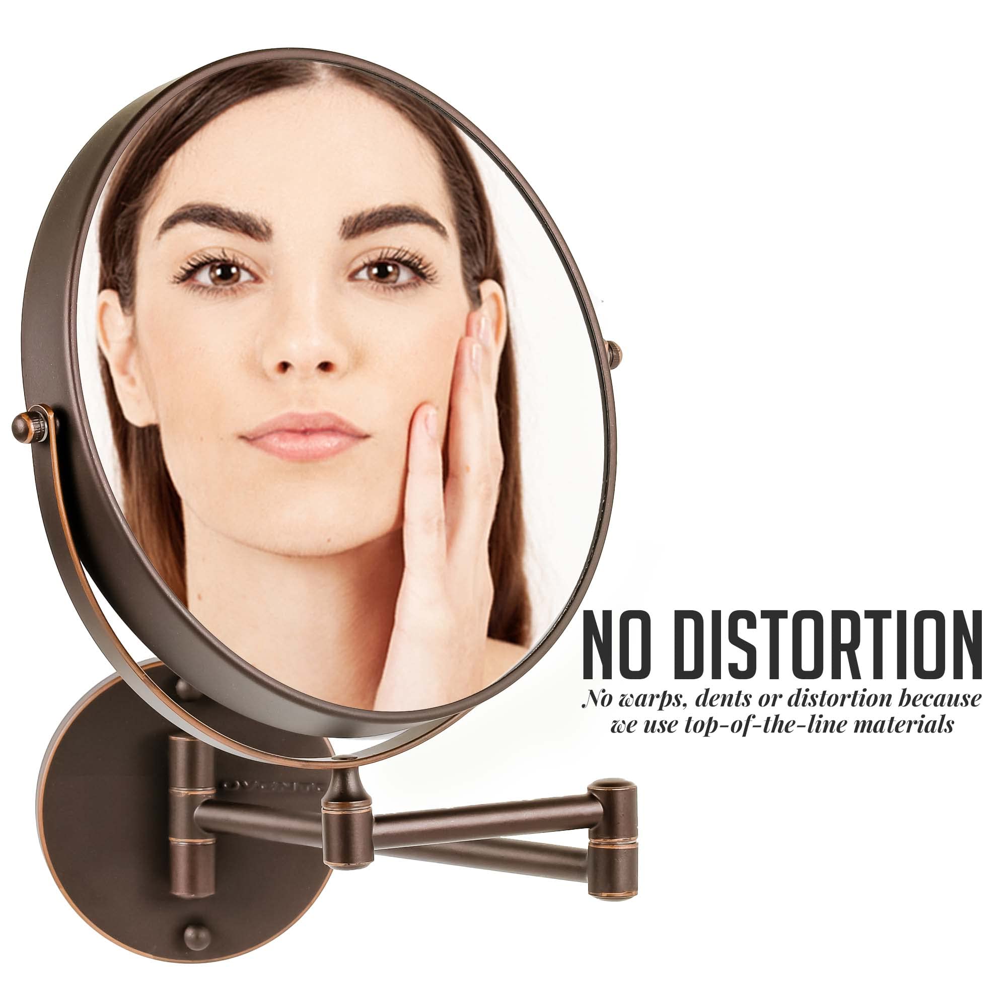 Ovente 9'' Wall Mounted Makeup Mirror - 1X/ 7X Magnification, Rotating 360-Degree, Double-Sided, Extendable & Folding Arm, Clear