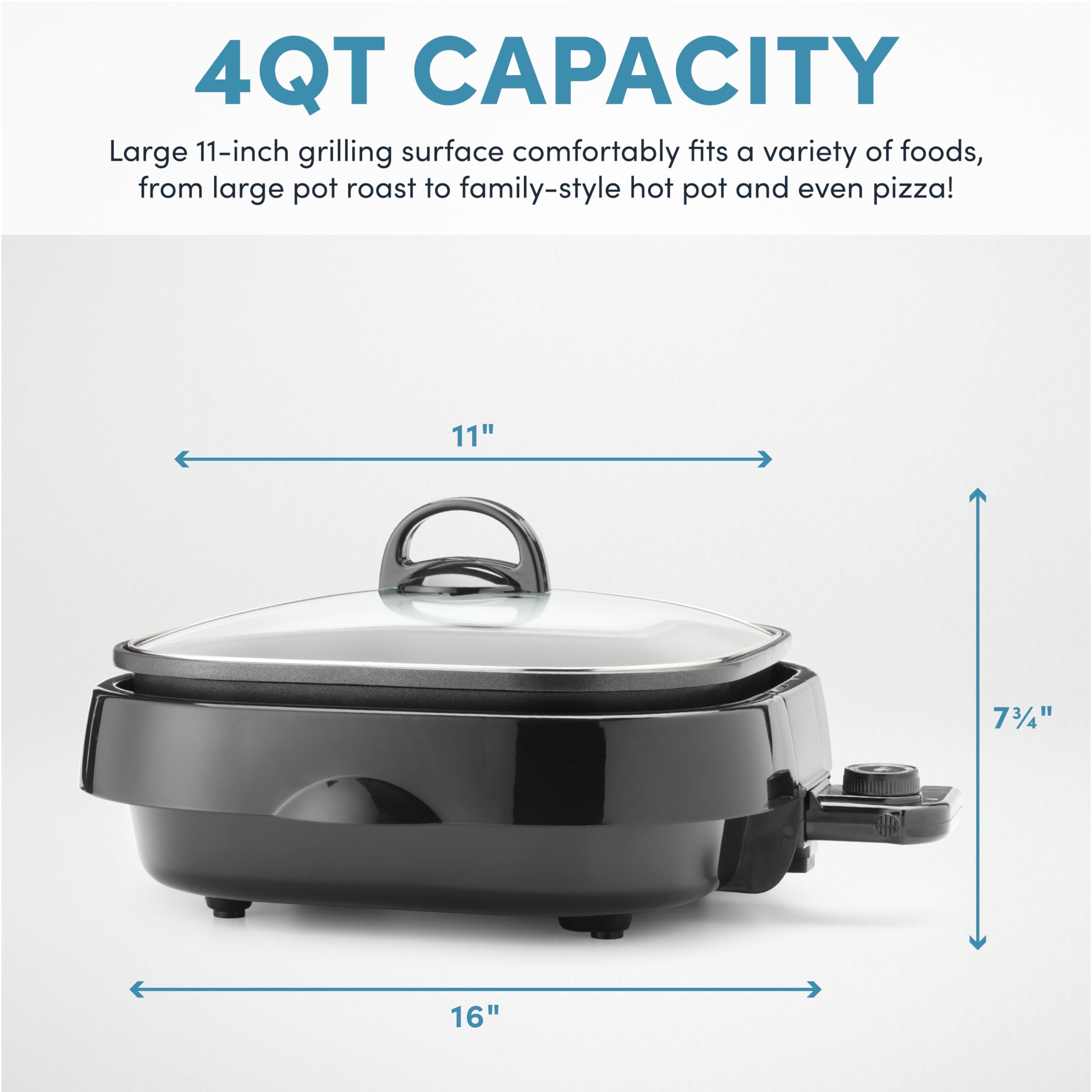 Aroma Housewares Asp-218B Grillet 4Qt. 3-In-1 Cool-Touch Electric Indoor Grill Portable, Dishwasher Safe, With Nonstick Pan & Te