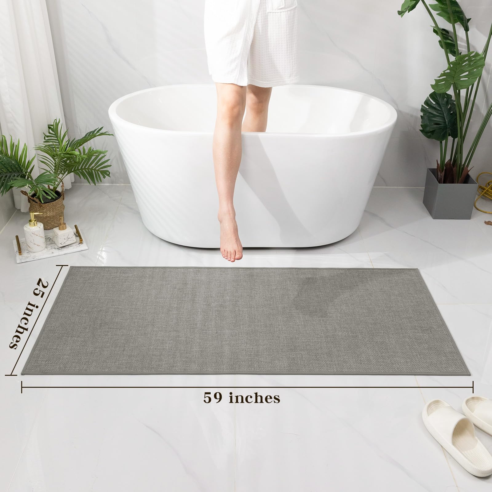 Chakme Bathroom Rugs Mat 59X25, Ultra Thin Non Slip Bath Mat Large Quick Dry Absorbent Bath Mat For Bathroom Floor, (Dark Grey,