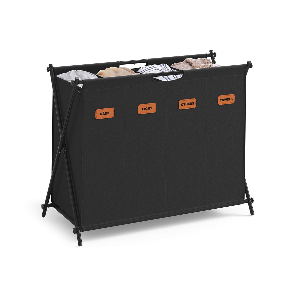 Songmics Laundry Hamper, Laundry Basket, 40.9 Gal. Laundry Sorter 4 Sections, Collapsible X-Frame, Clothes Organizer With Custom