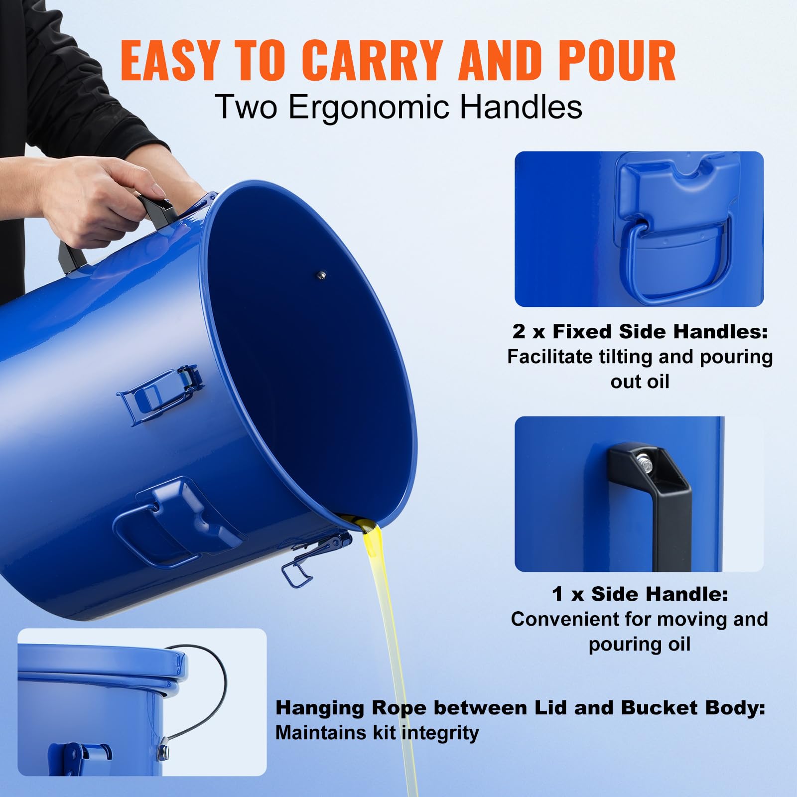Vevor Fryer Grease Bucket, 10 Gal Oil Disposal Caddy Carbon Steel Fryer Oil Bucket With Rust-Proof Coating, Oil Transport Contai