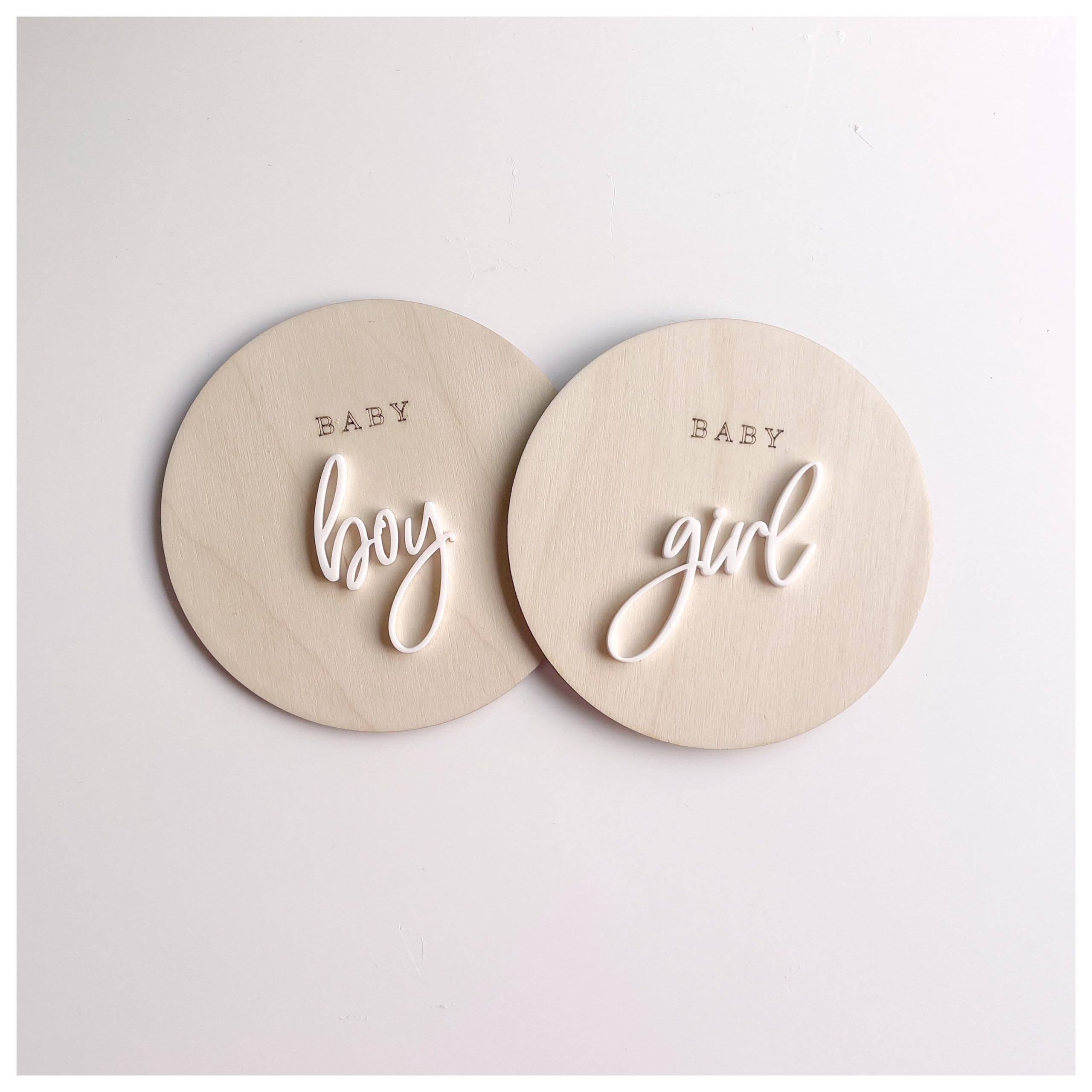 FELIXTA SET 2 OF He's Here/She's Here Wooden Baby Announcement Sign, WHITE (08)