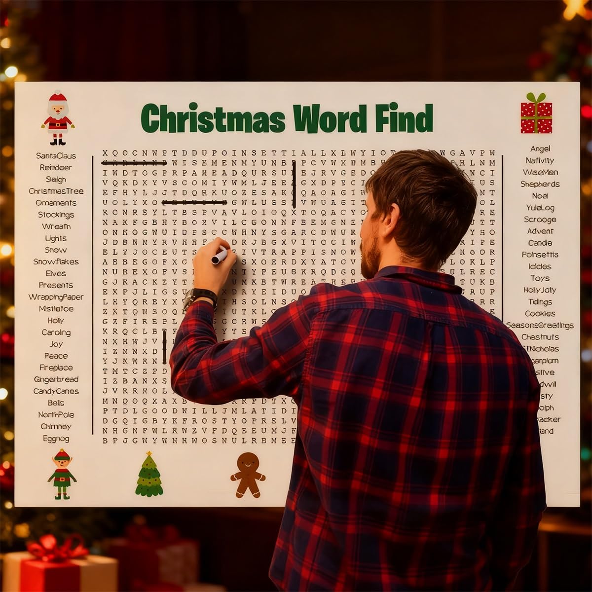 Jumbo Thanksgiving Word Search Poster, Giant Holiday Word Search Wall Poster for Thanksgiving and Christmas, 36 X 24 Wall Game w