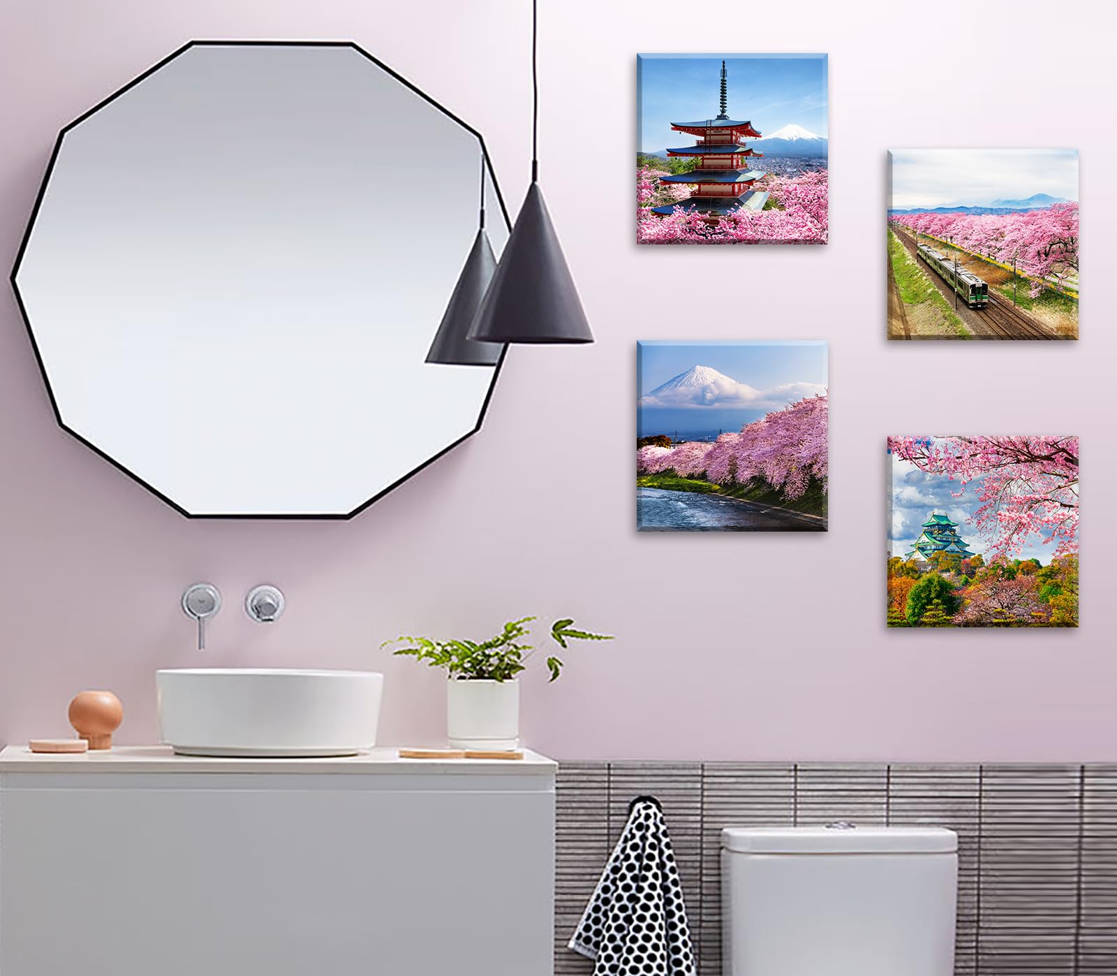 Japanese Cherry Blossom Wall Art - Asian Nature Landscape Romantic Canvas Prints Japanese Mount Fuji Posters Spring Scenery Pict