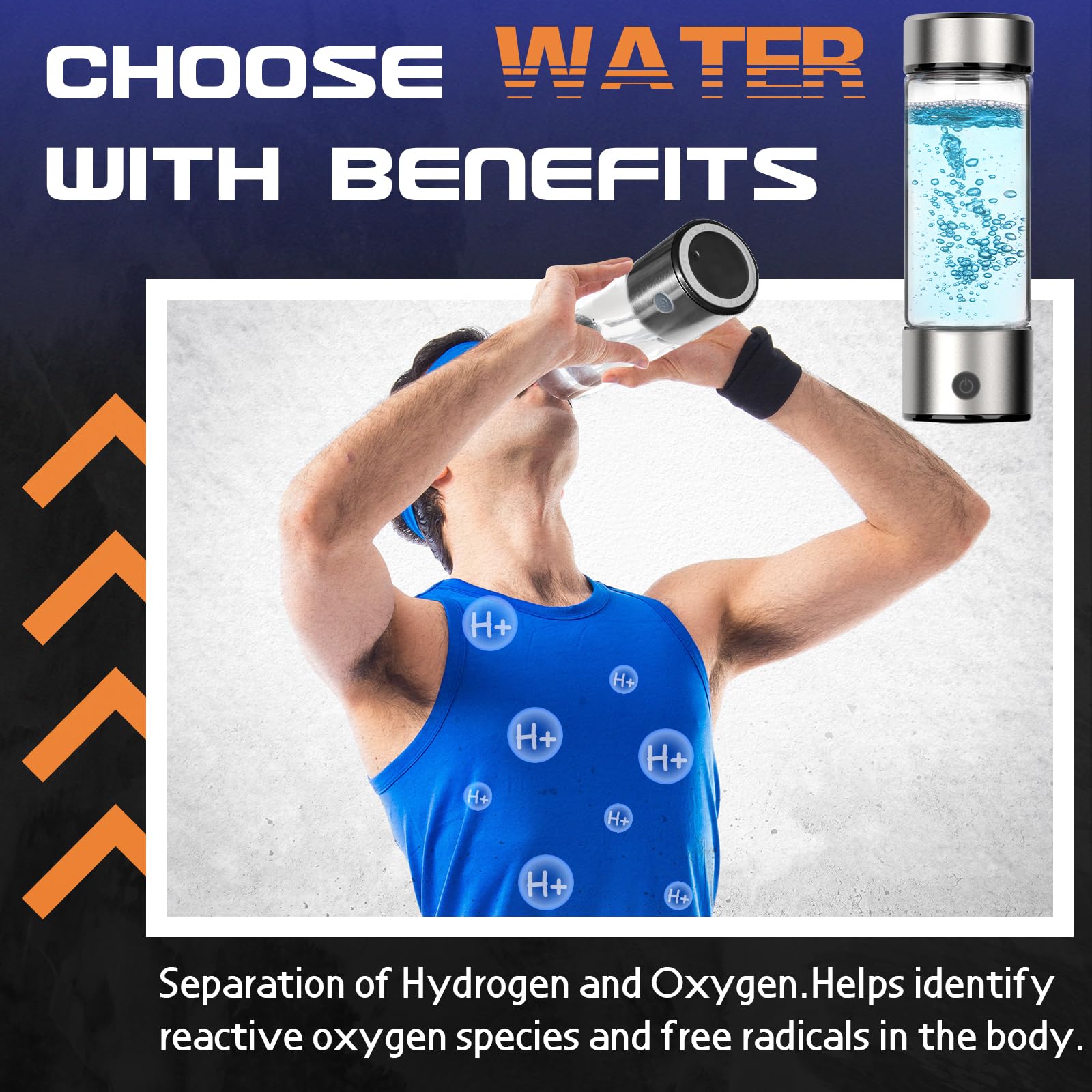 Hydrogen Water Bottle Generator, Portable Rechargeable Aquahealth Hydrogen Water, Hydrogen Water Ionizer Machine, With Spe/Pem T