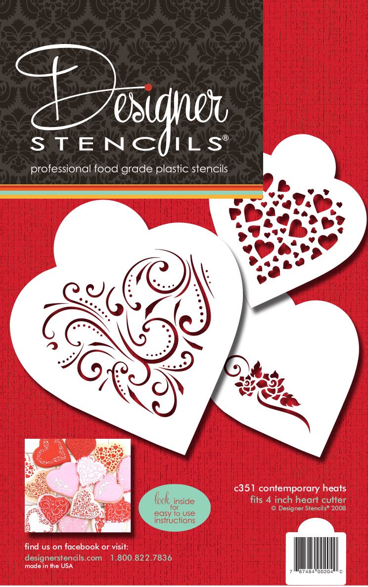 Designer Stencils Contemporary Hearts Cookie Stencils, Beige/Semi-Transparent, Fits 4'' Heart Cutter