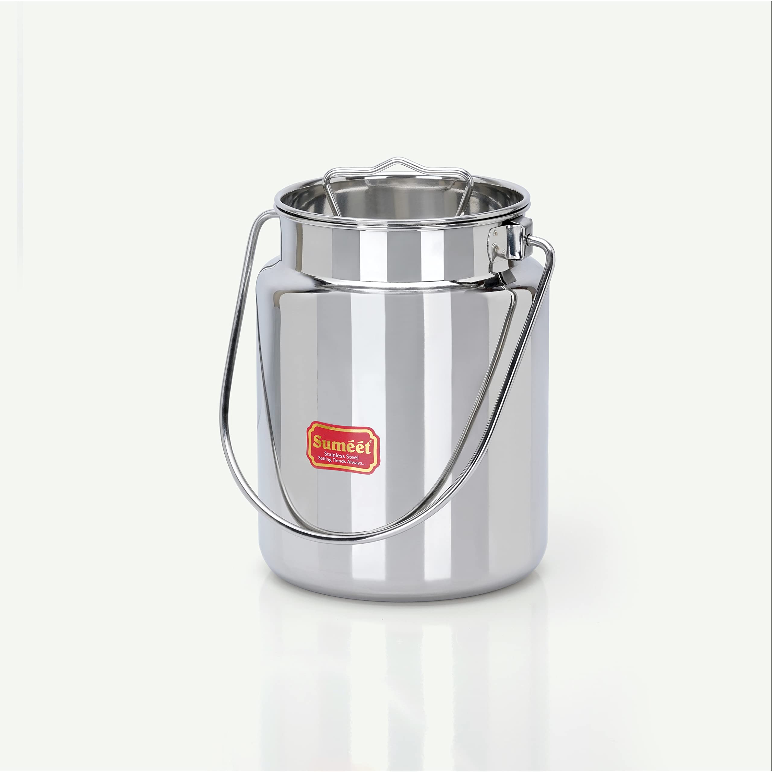 Sumeet Stainless Steel Akhand - Jointless Milk Can Oil Can Milk Barni Oil Pot With Lid  3000Ml Capacity  15Cm Dia  Silver